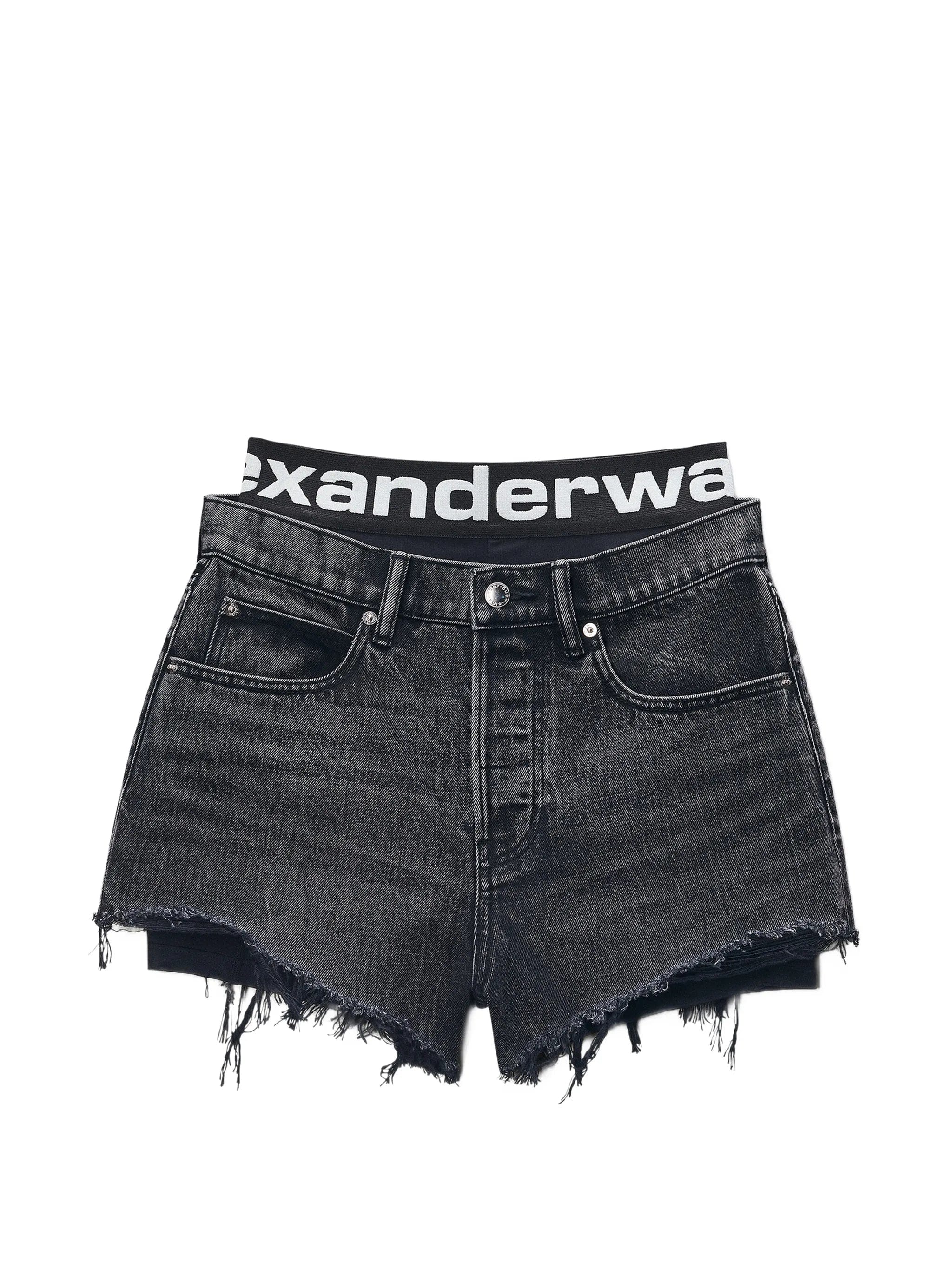 Alexander Wang logo - waistband frayed mini shorts