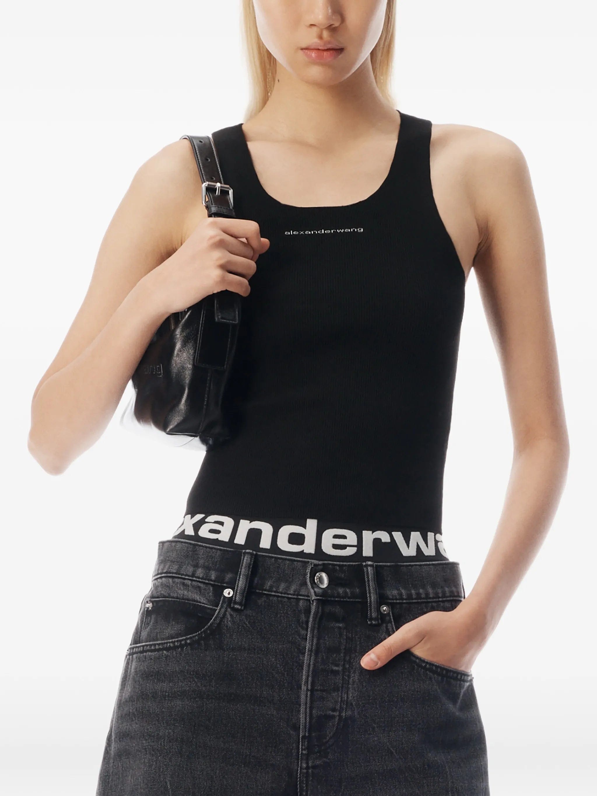 Alexander Wang logo - waistband frayed mini shorts