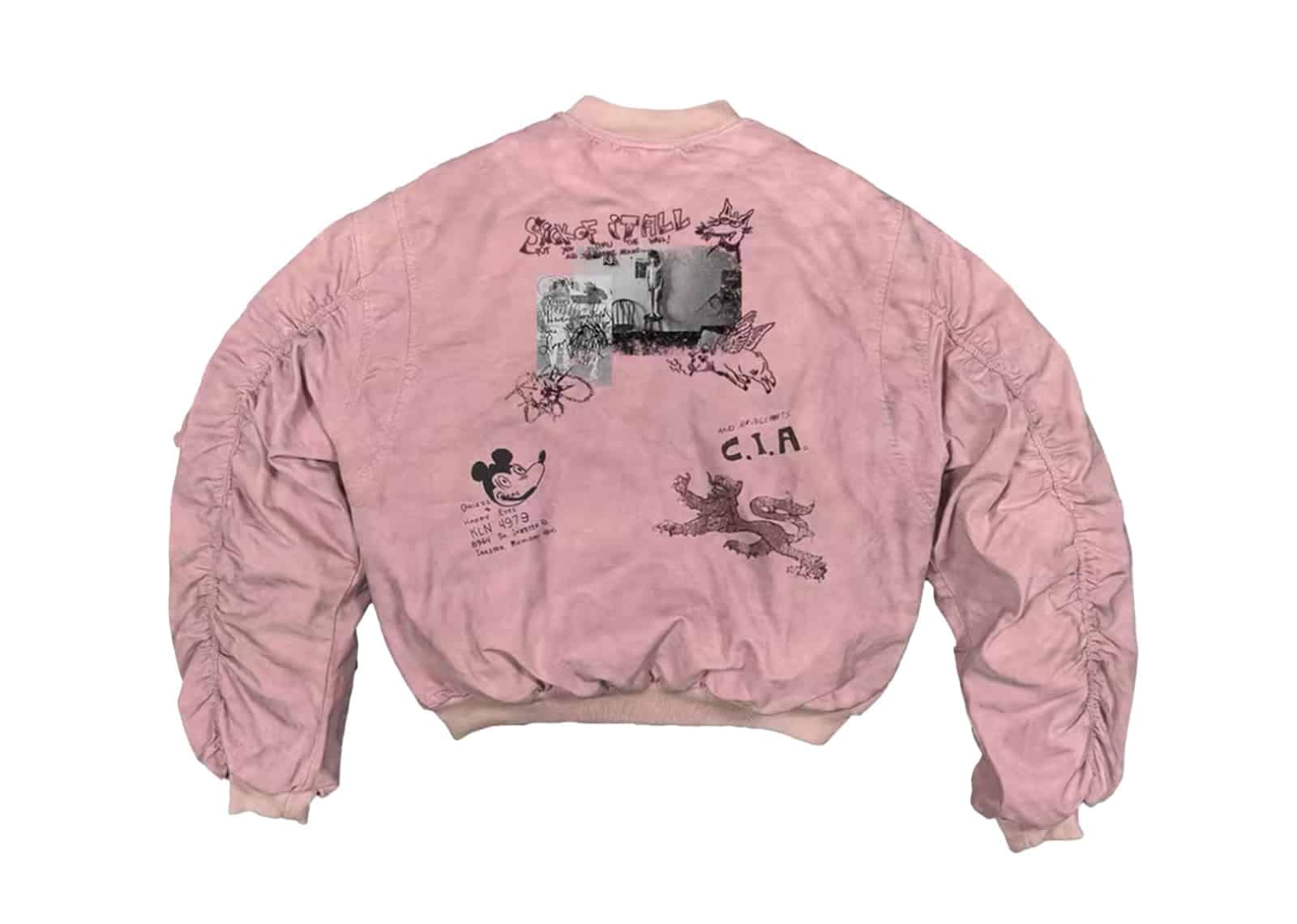 KLICK CLAK 26SS Graffiti Print Vintage Wash MA - 1 Bomber Jacket Pink