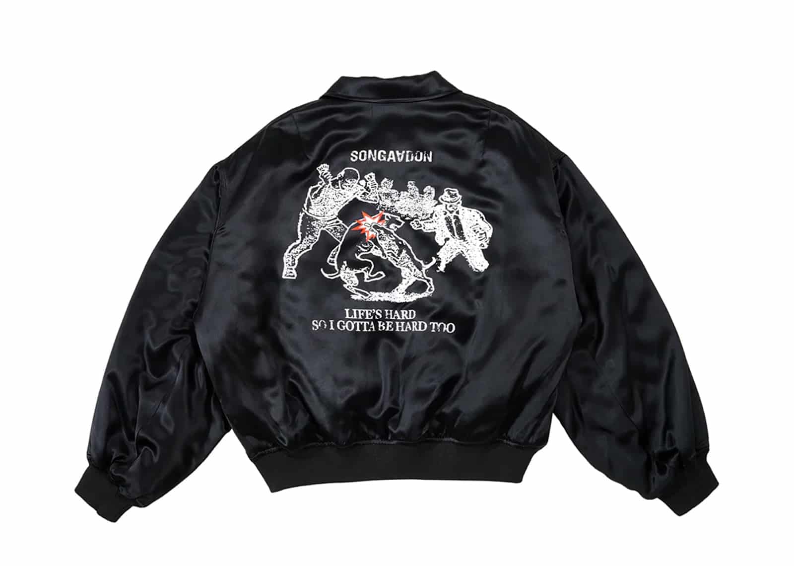 Songaadon 25SS Dog Bites Dog Acetate Jacket Black