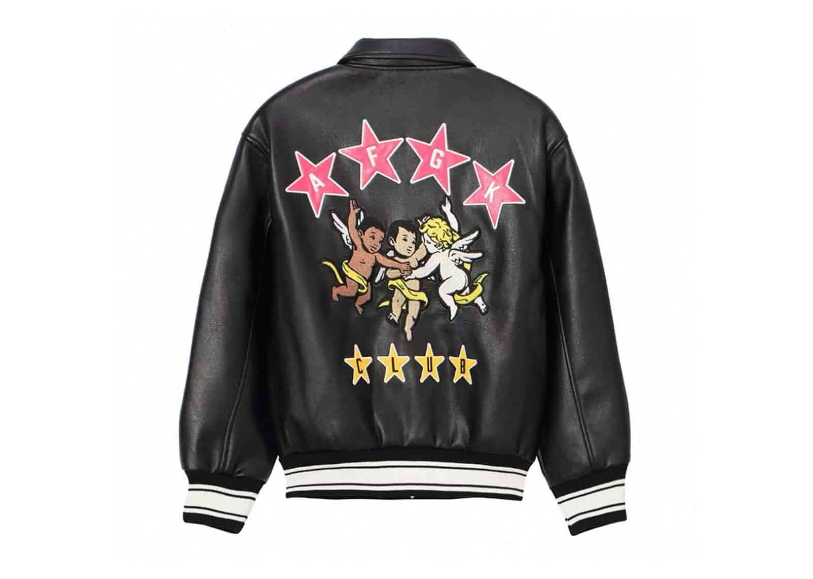 A Few Good Kids Star Angel Embroidered Leather Jacket Black