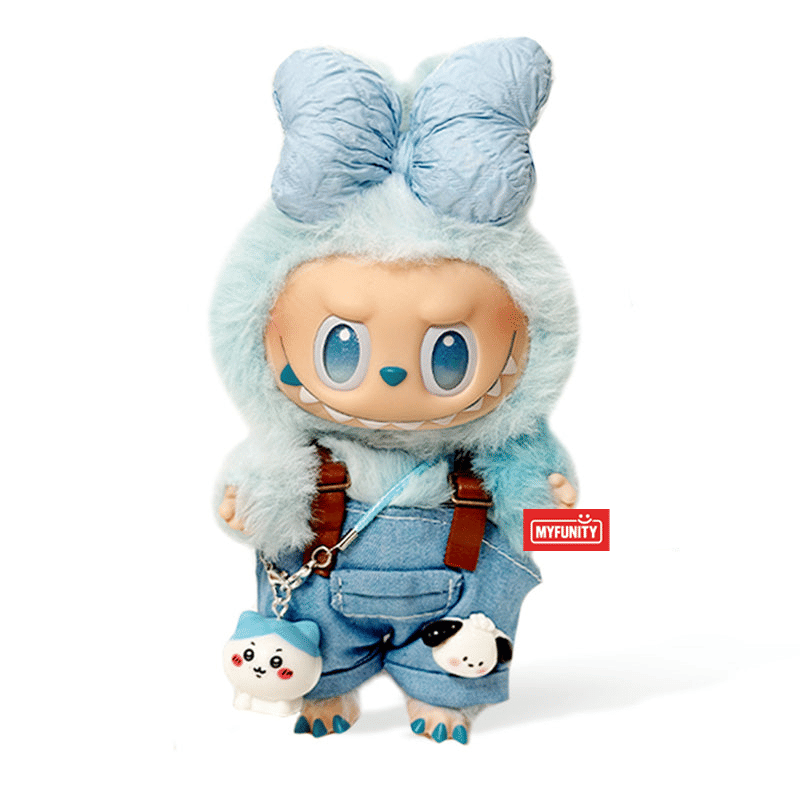 MY Funbox Official Store Labubu Outfit - Blue bow + overalls + Chiikawa keychain