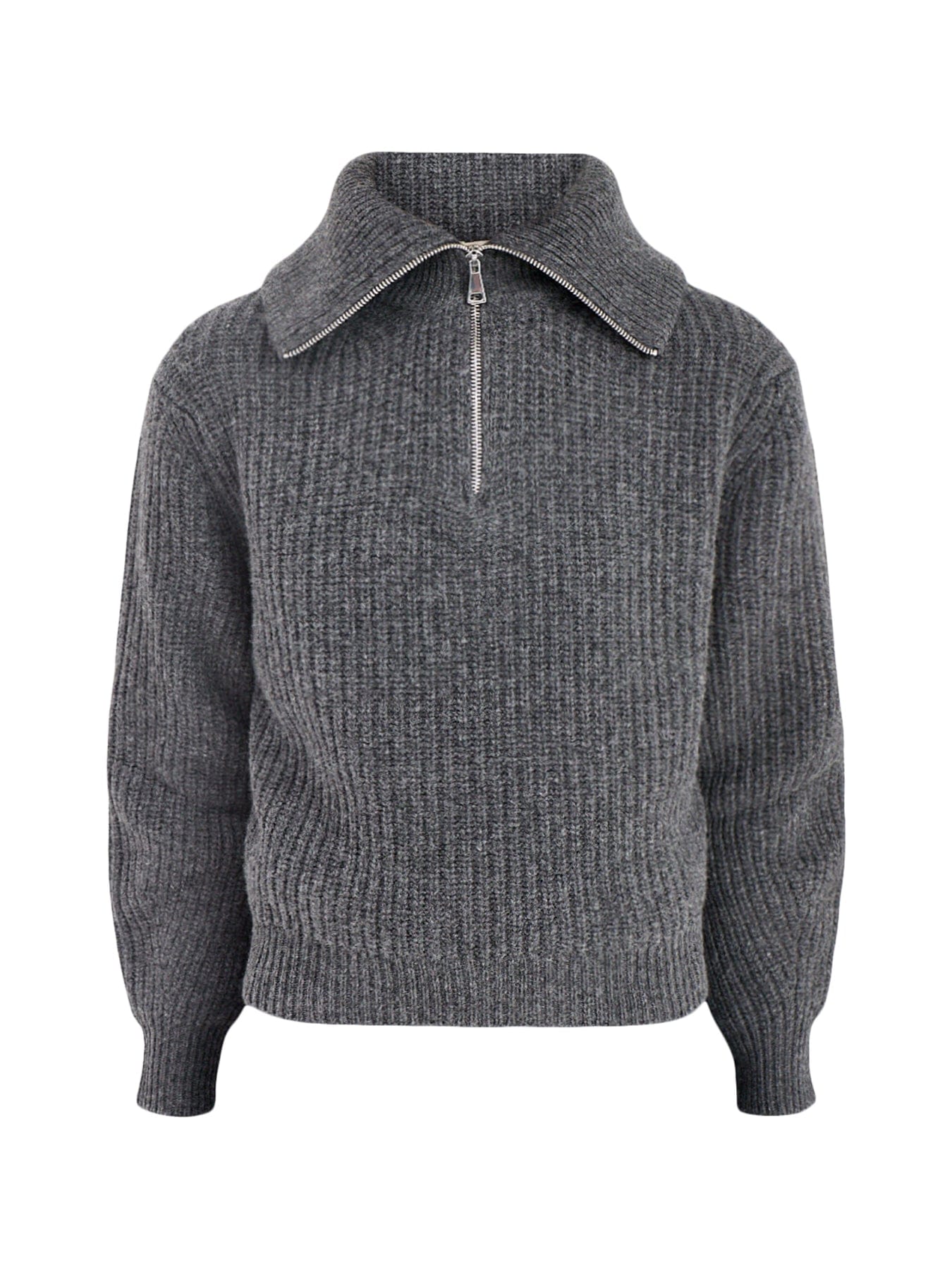 Weekend Max Mara Laser Wool Zip Neck Jumper Grey