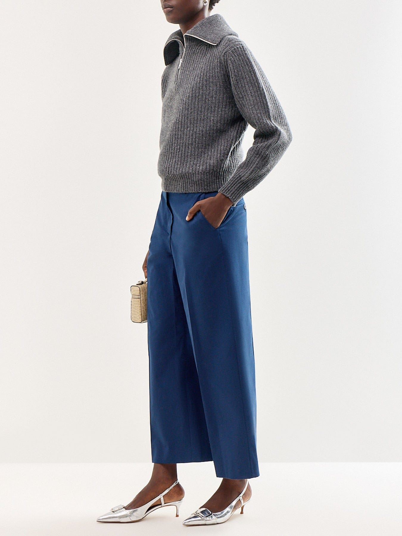 Weekend Max Mara Laser Wool Zip Neck Jumper Grey