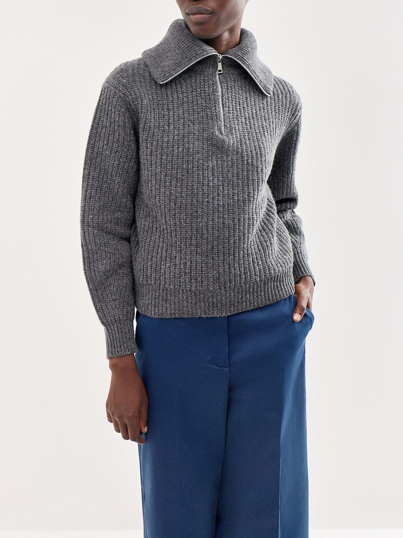 Weekend Max Mara Laser Wool Zip Neck Jumper Grey