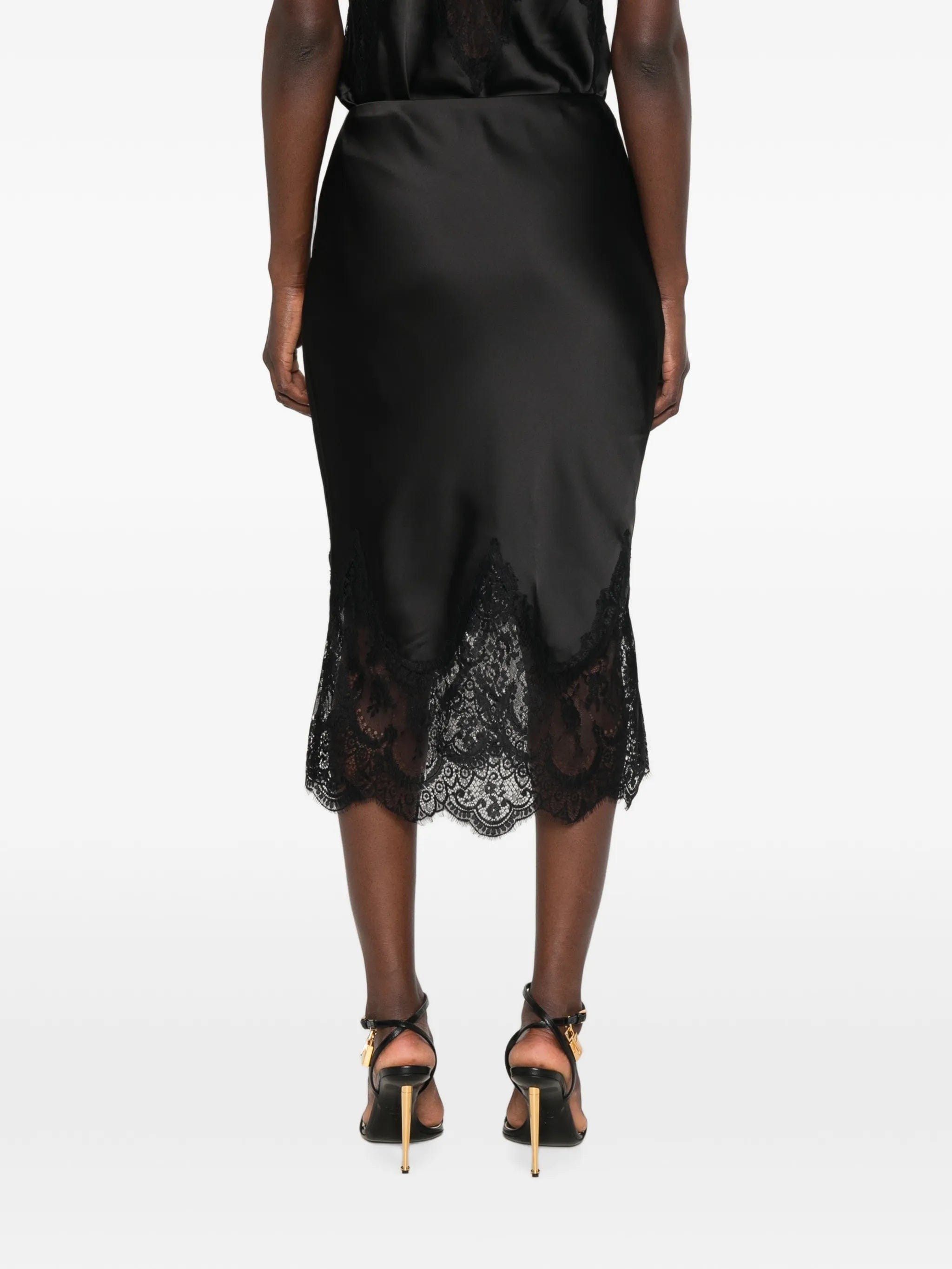 Norma Kamali lace - trim midi skirt