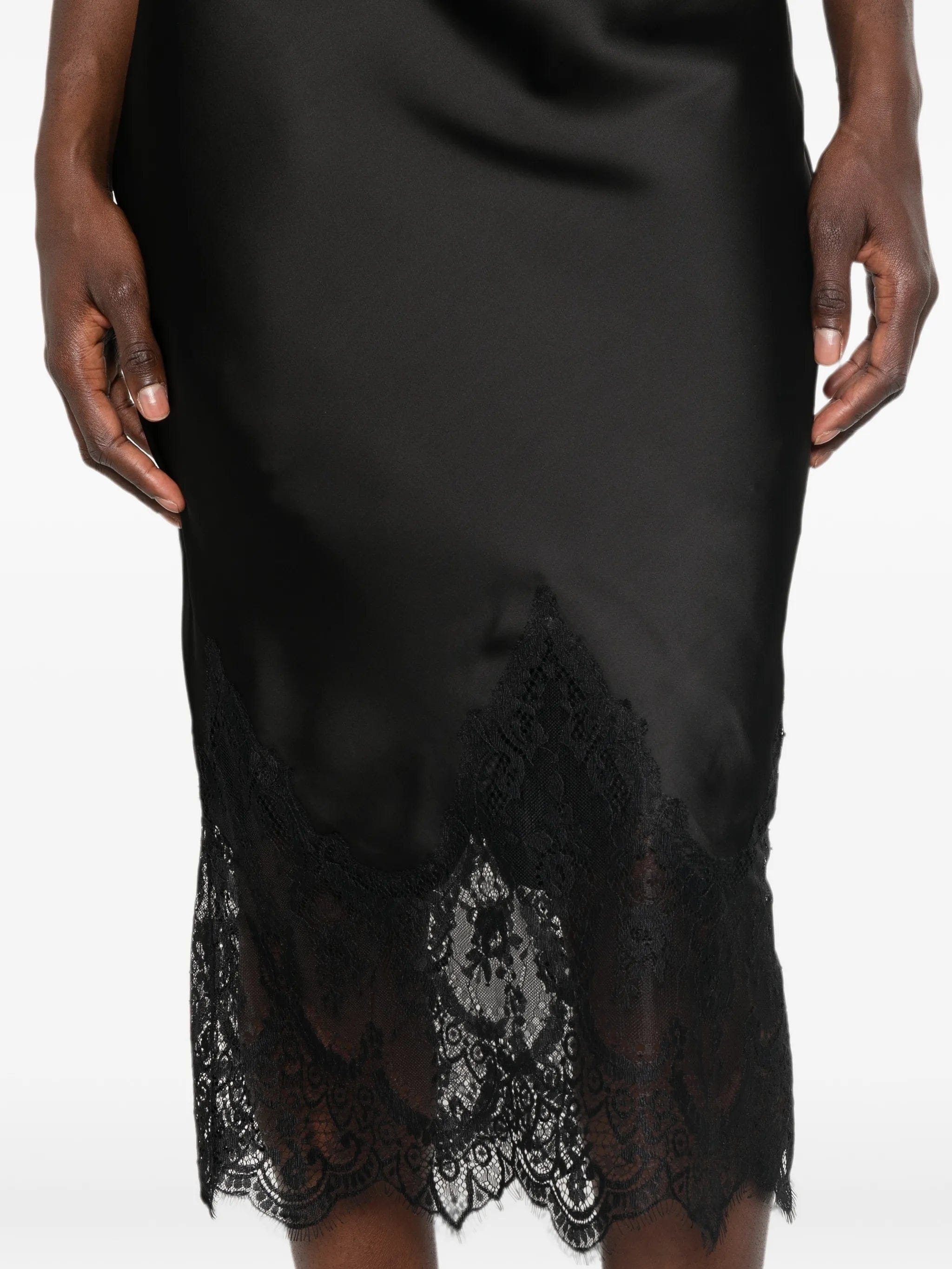 Norma Kamali lace - trim midi skirt