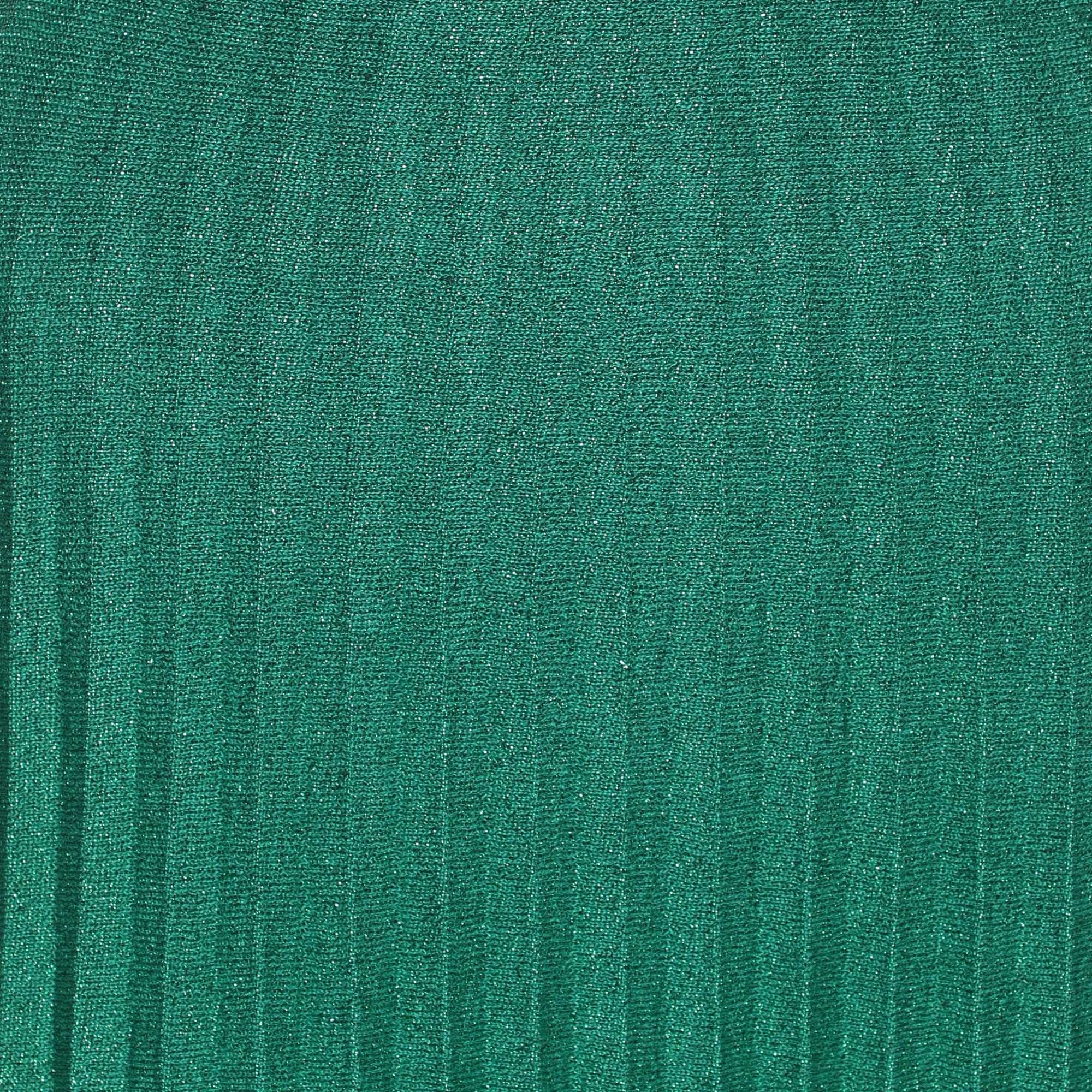 Knit Green Lurex Knit Pleated Maxi Skirt