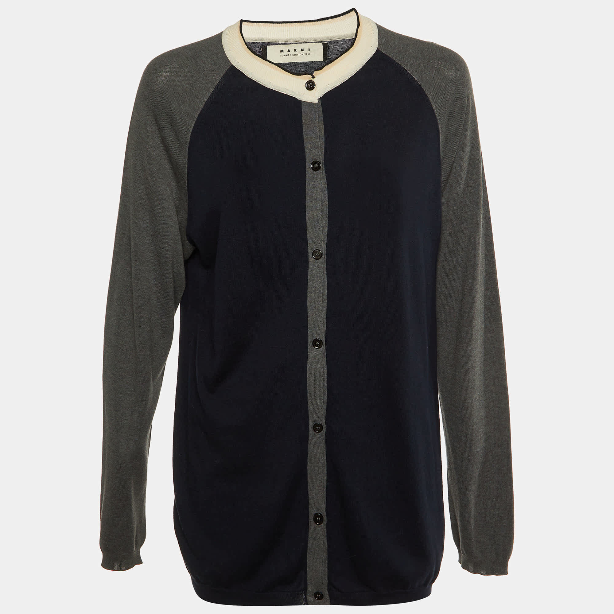 Knit Black & Grey Cotton Knit Button Front Cardigan