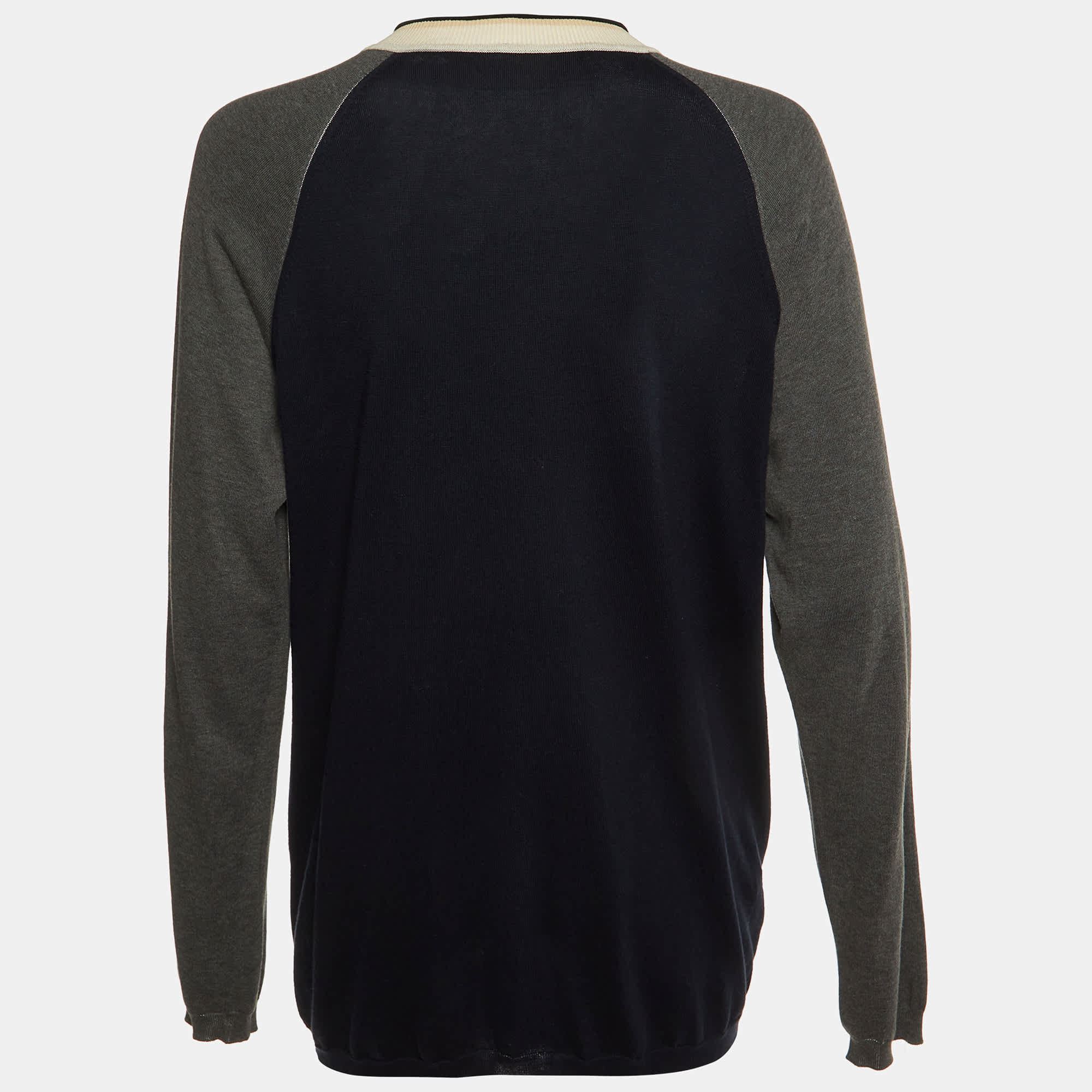 Knit Black & Grey Cotton Knit Button Front Cardigan