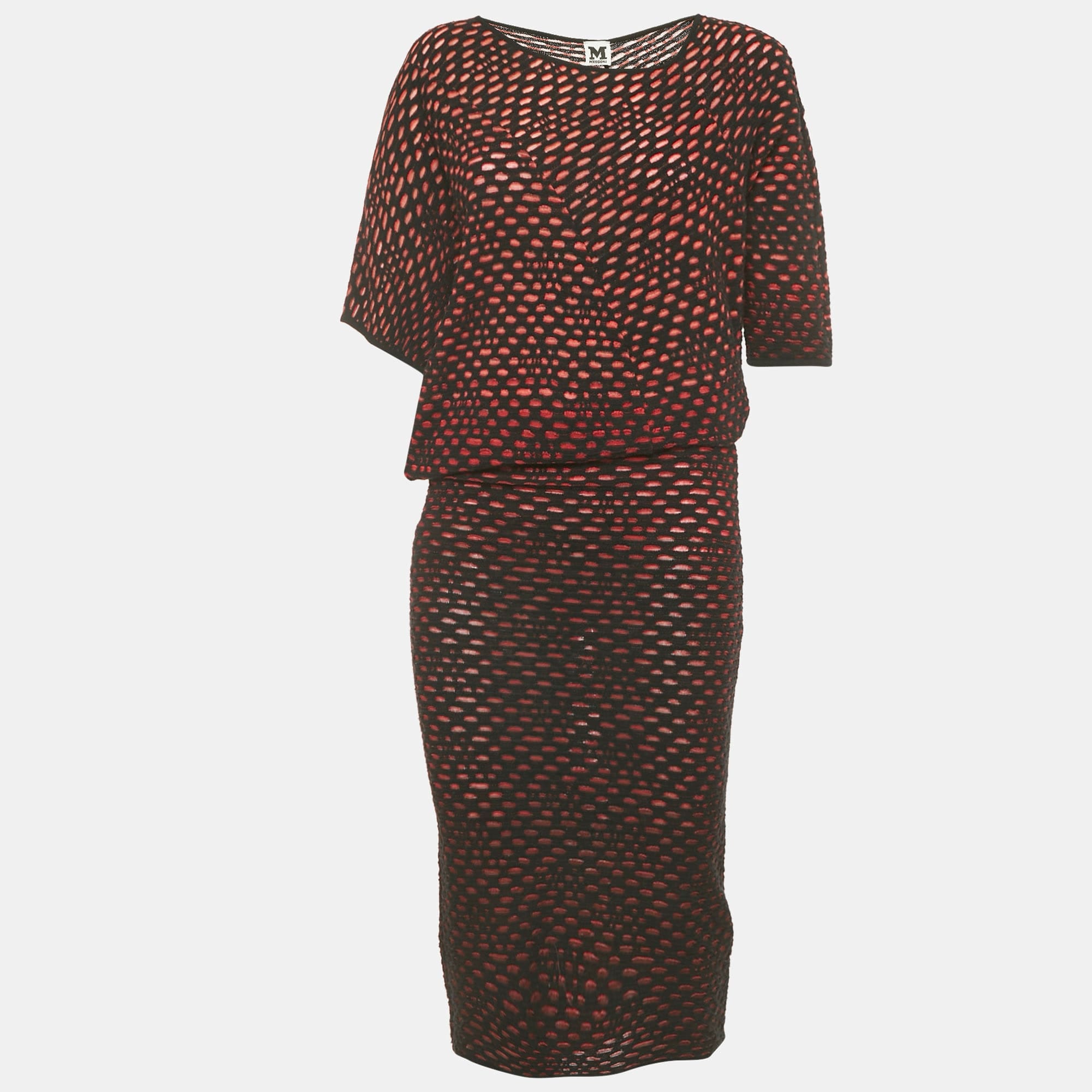 Knit Black/red Patterned Knit Flared Mini Dress