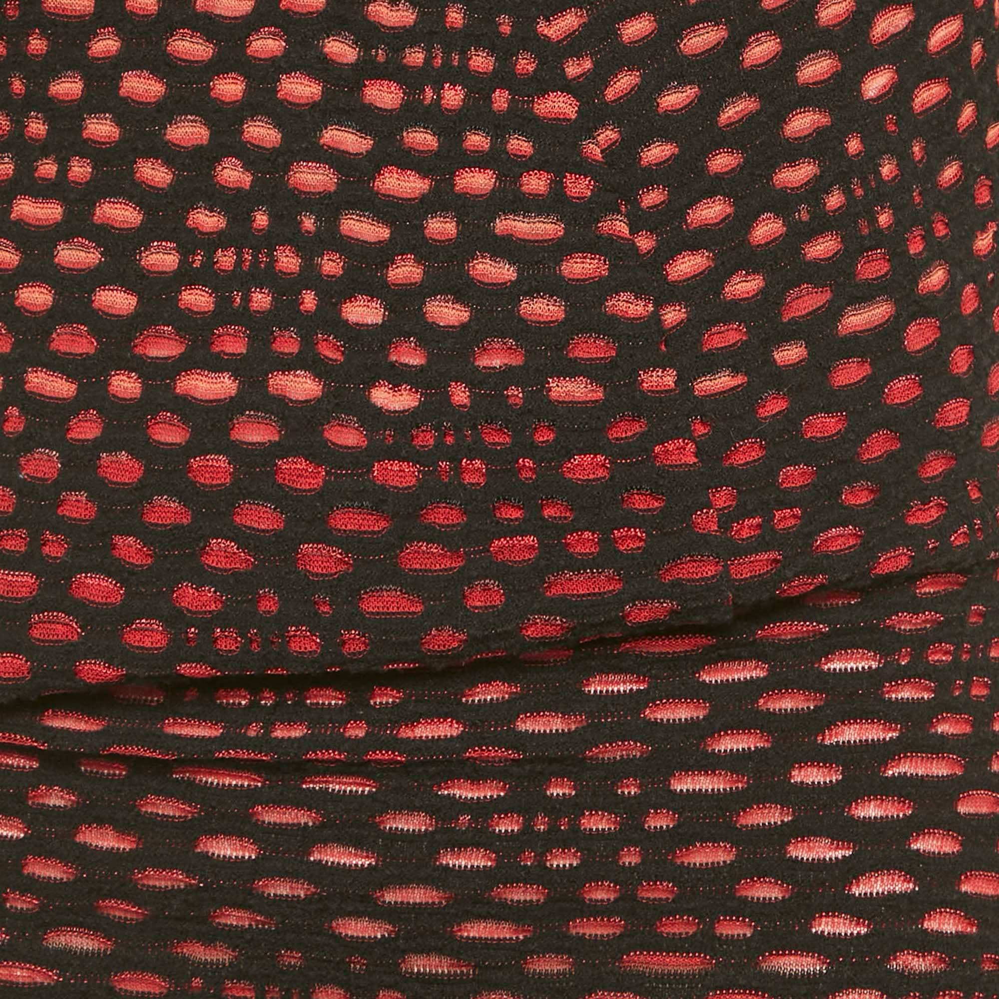 Knit Black/red Patterned Knit Flared Mini Dress