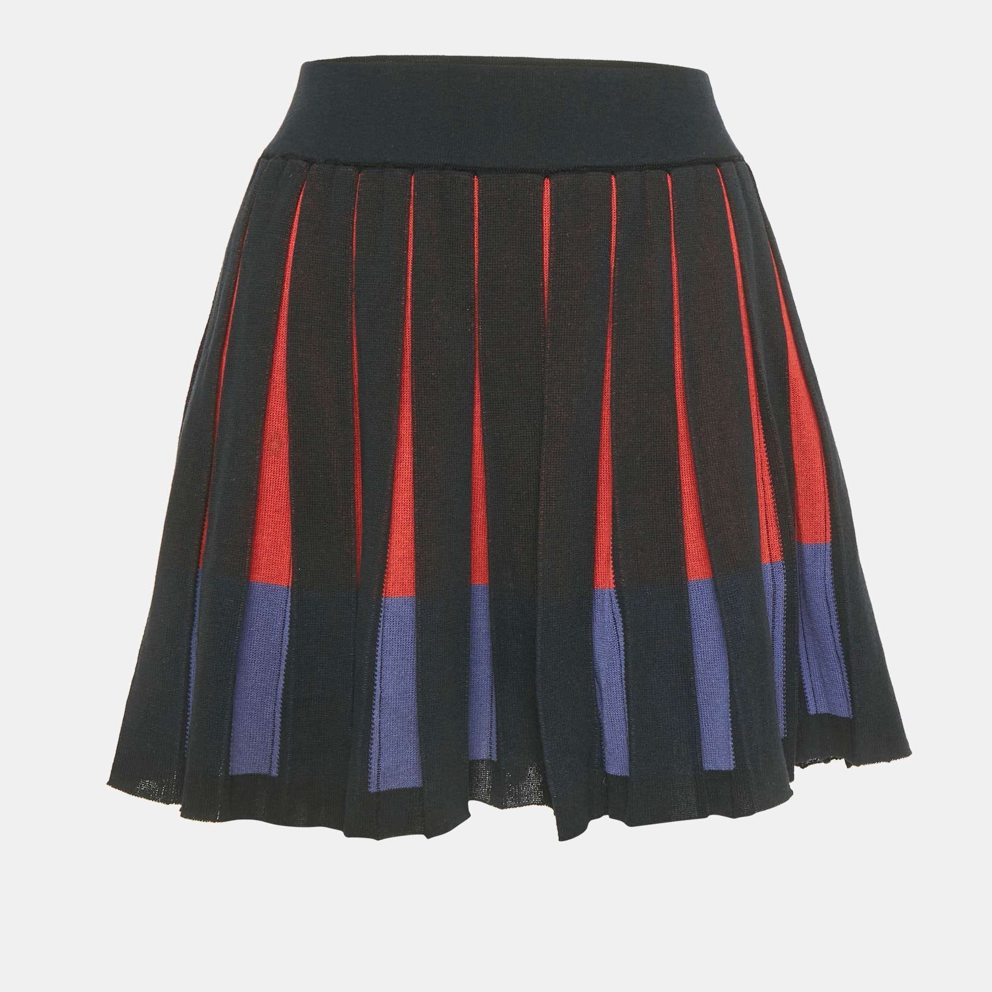 Knit Multicolor Knit Pleated Mini Skirt