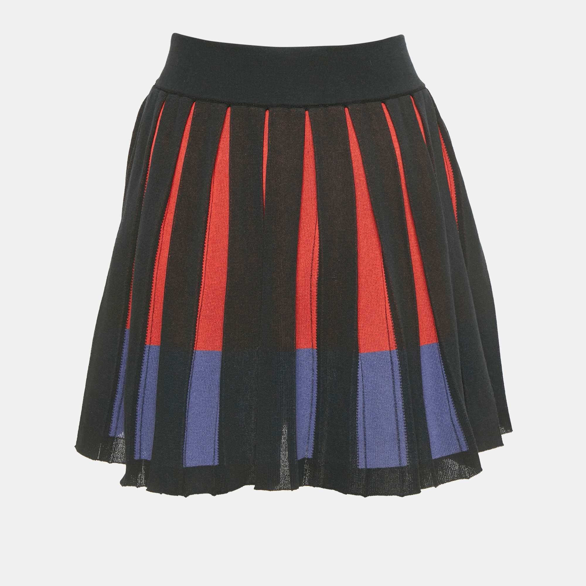 Knit Multicolor Knit Pleated Mini Skirt