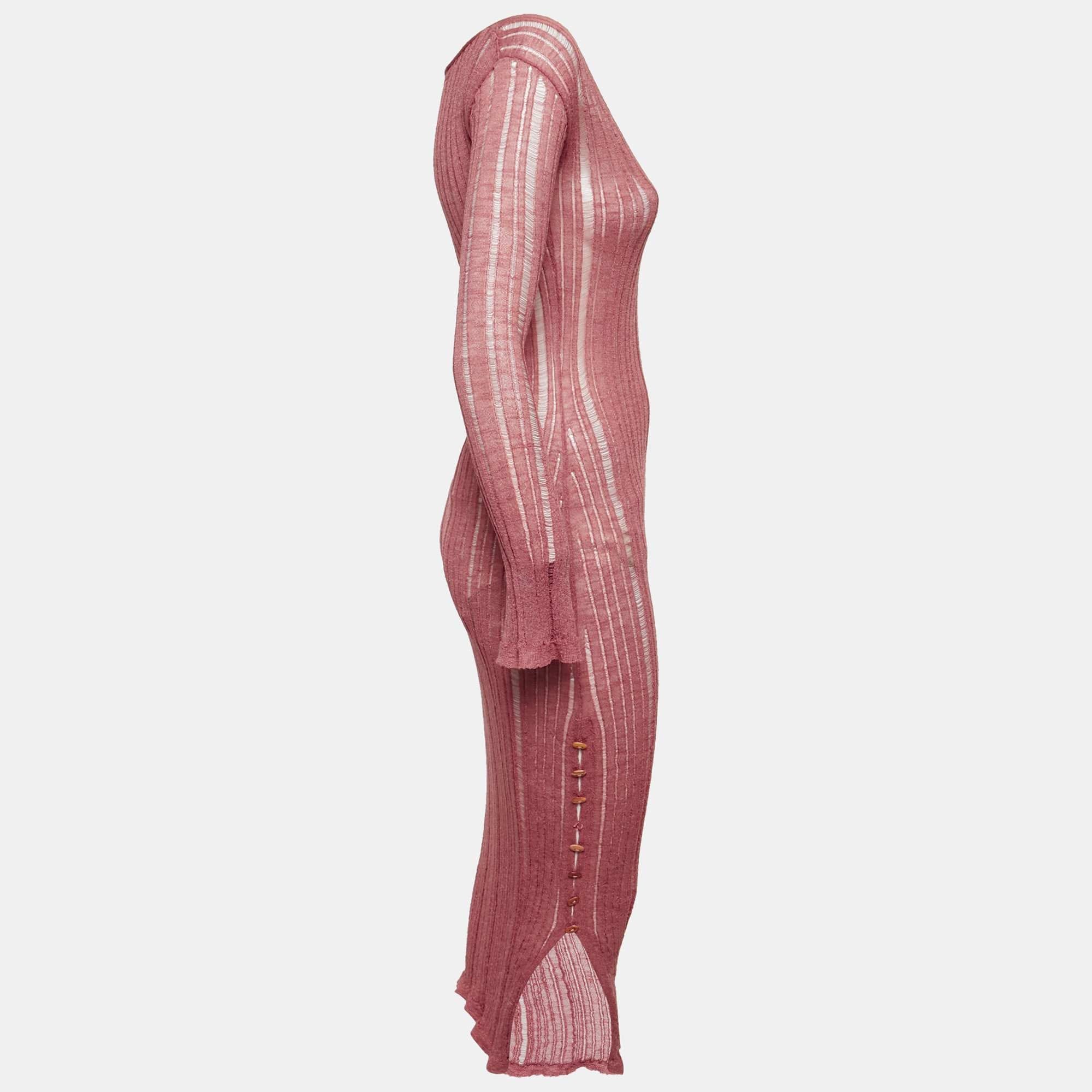 Knit Pink Lurex Rib Knit Semi Sheer Bodycon Dress