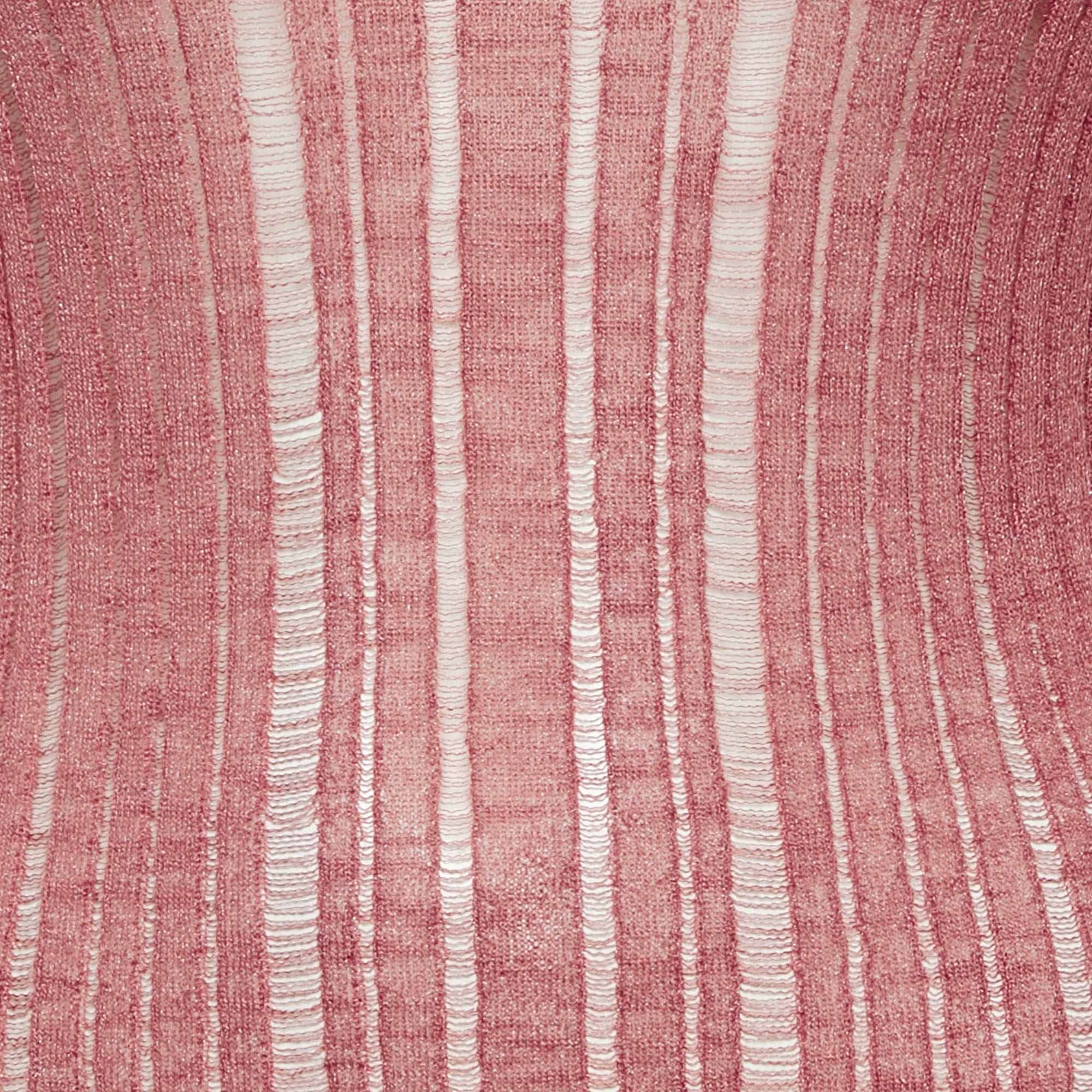 Knit Pink Lurex Rib Knit Semi Sheer Bodycon Dress