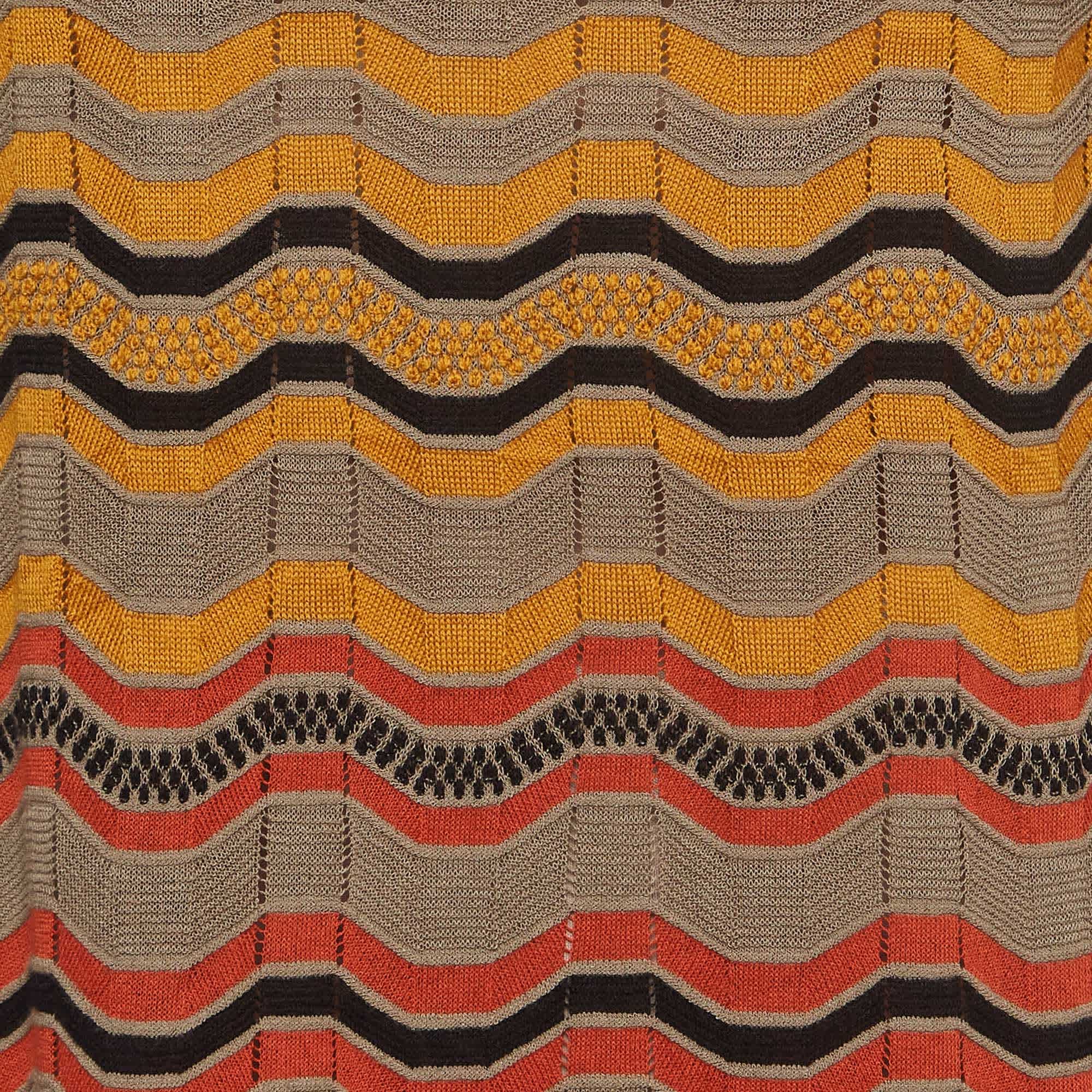 Knit Multicolor Patterned Knit Ruffled Dress