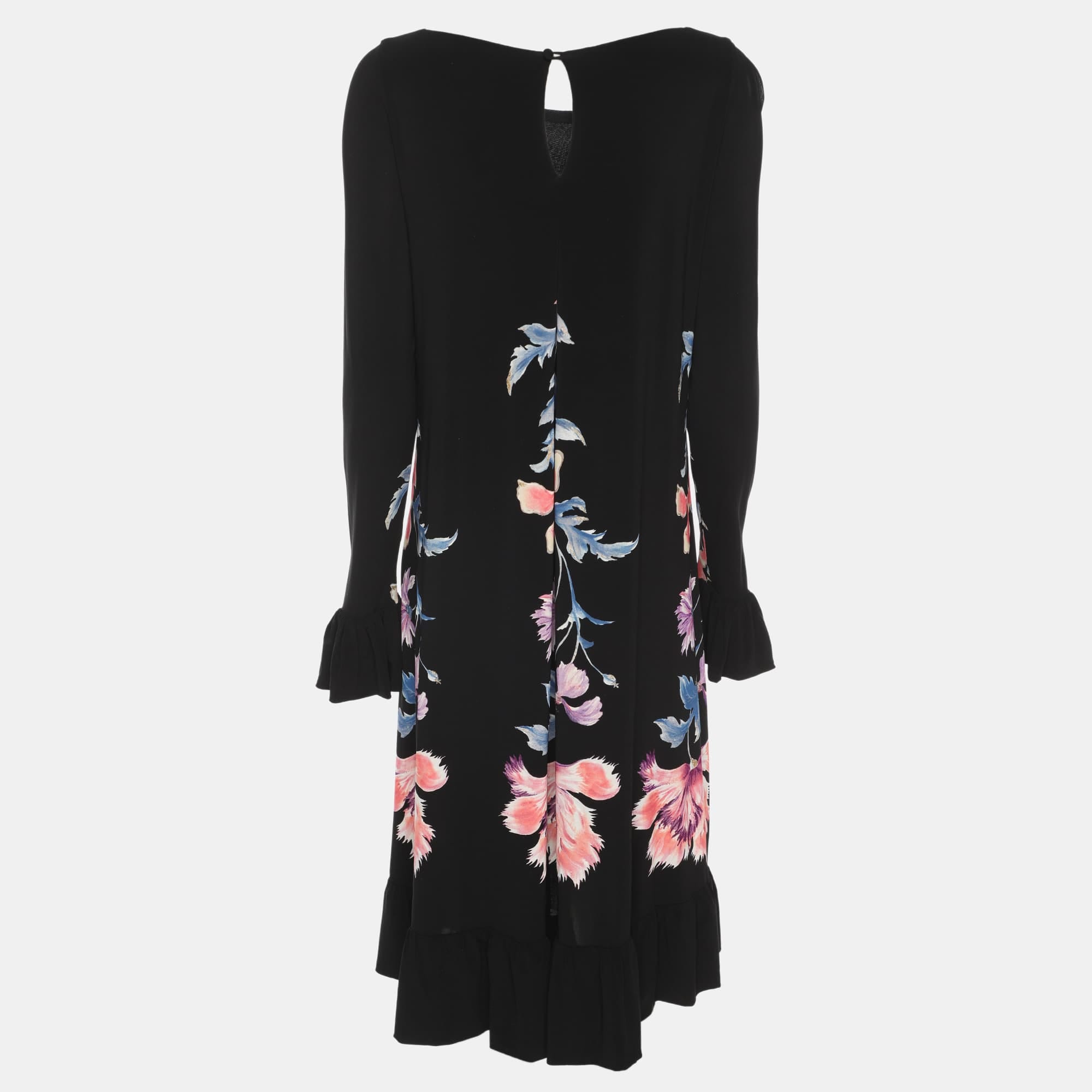 Knit Black Floral Print Stretch Knit Mini Dress
