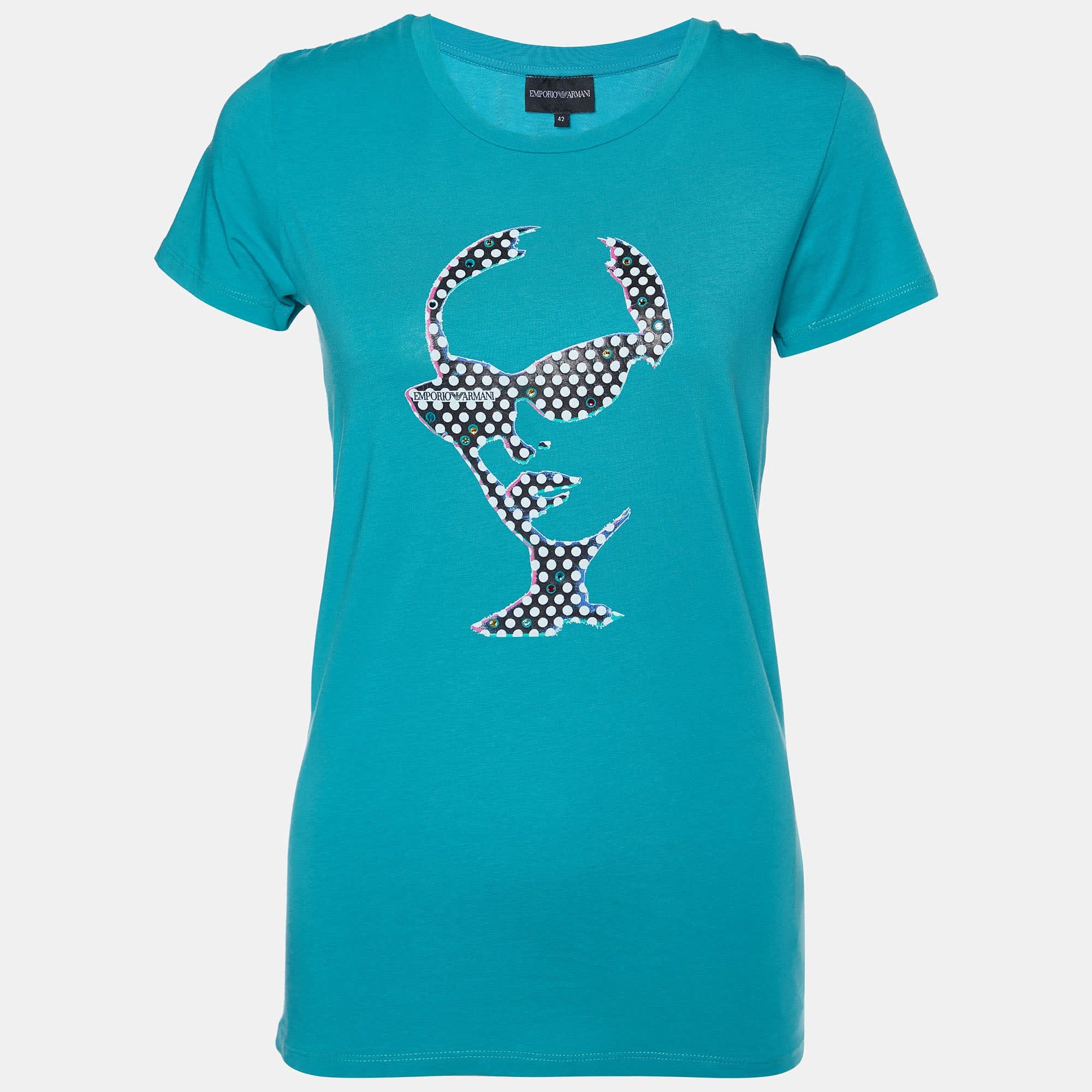 Knit Green Printed Cotton Knit T - Shirt