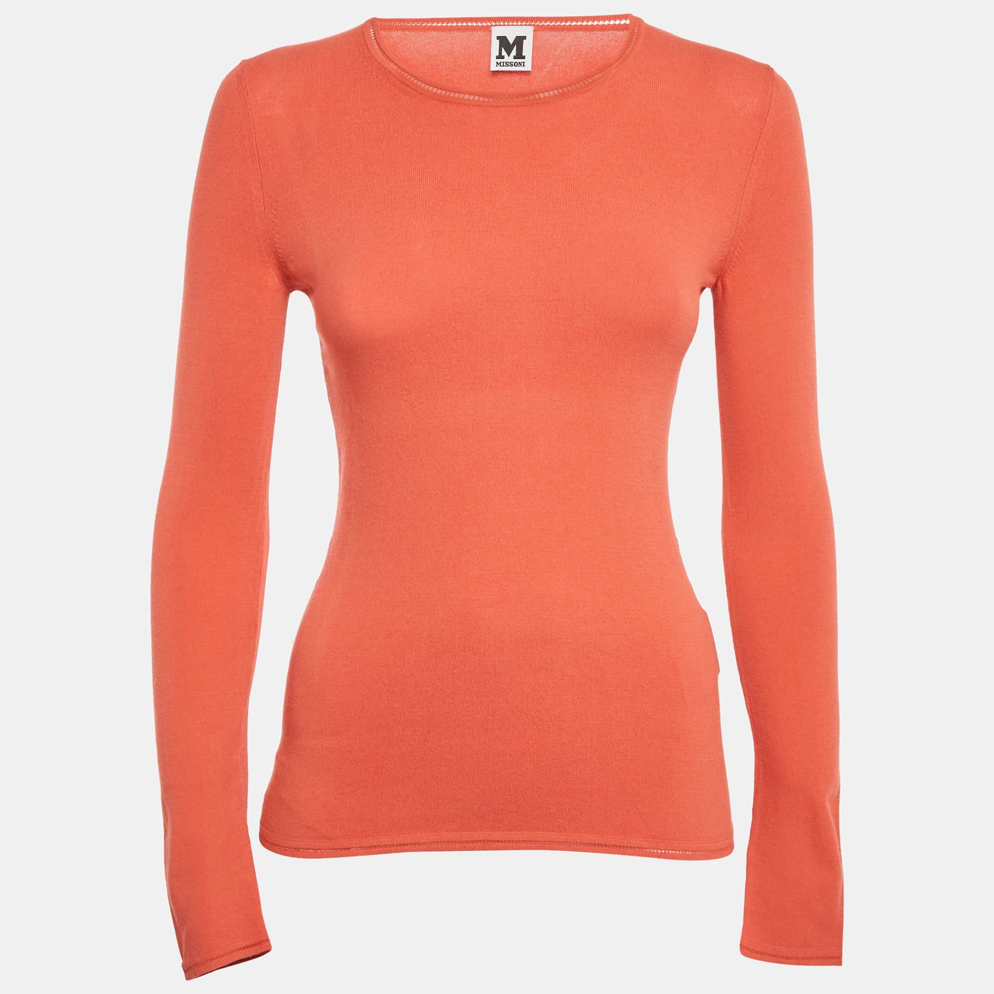 Knit Orange Stretch Knit Crewneck Sweatshirt
