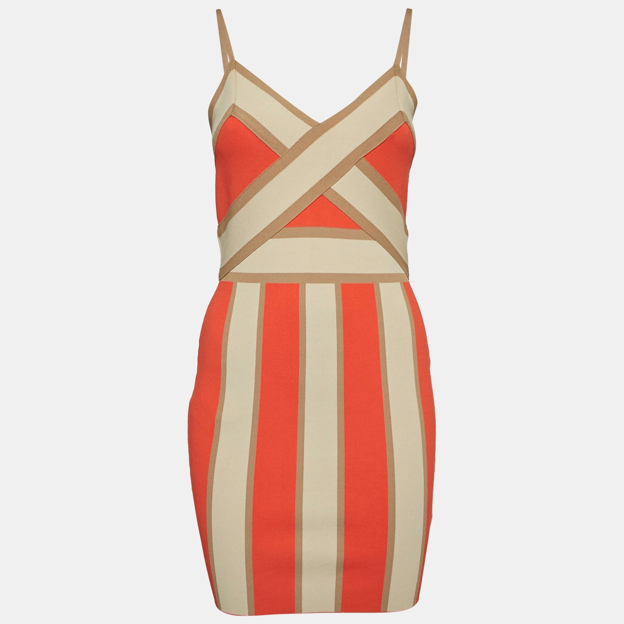 Knit Orange Stretch Knit Strappy Bodycon Dress