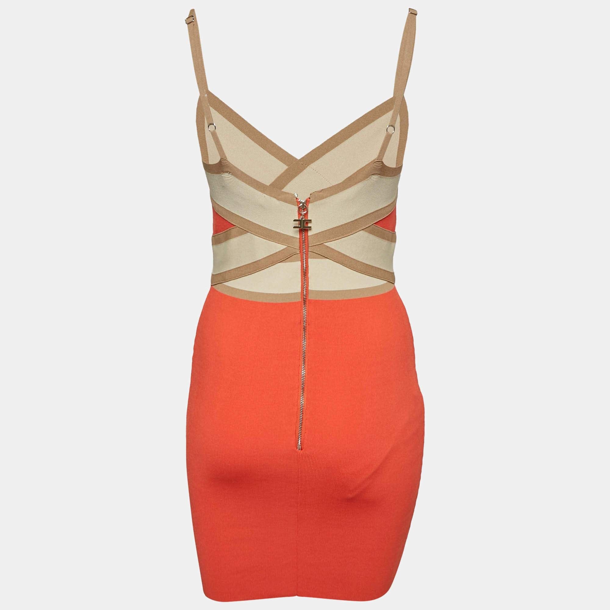 Knit Orange Stretch Knit Strappy Bodycon Dress