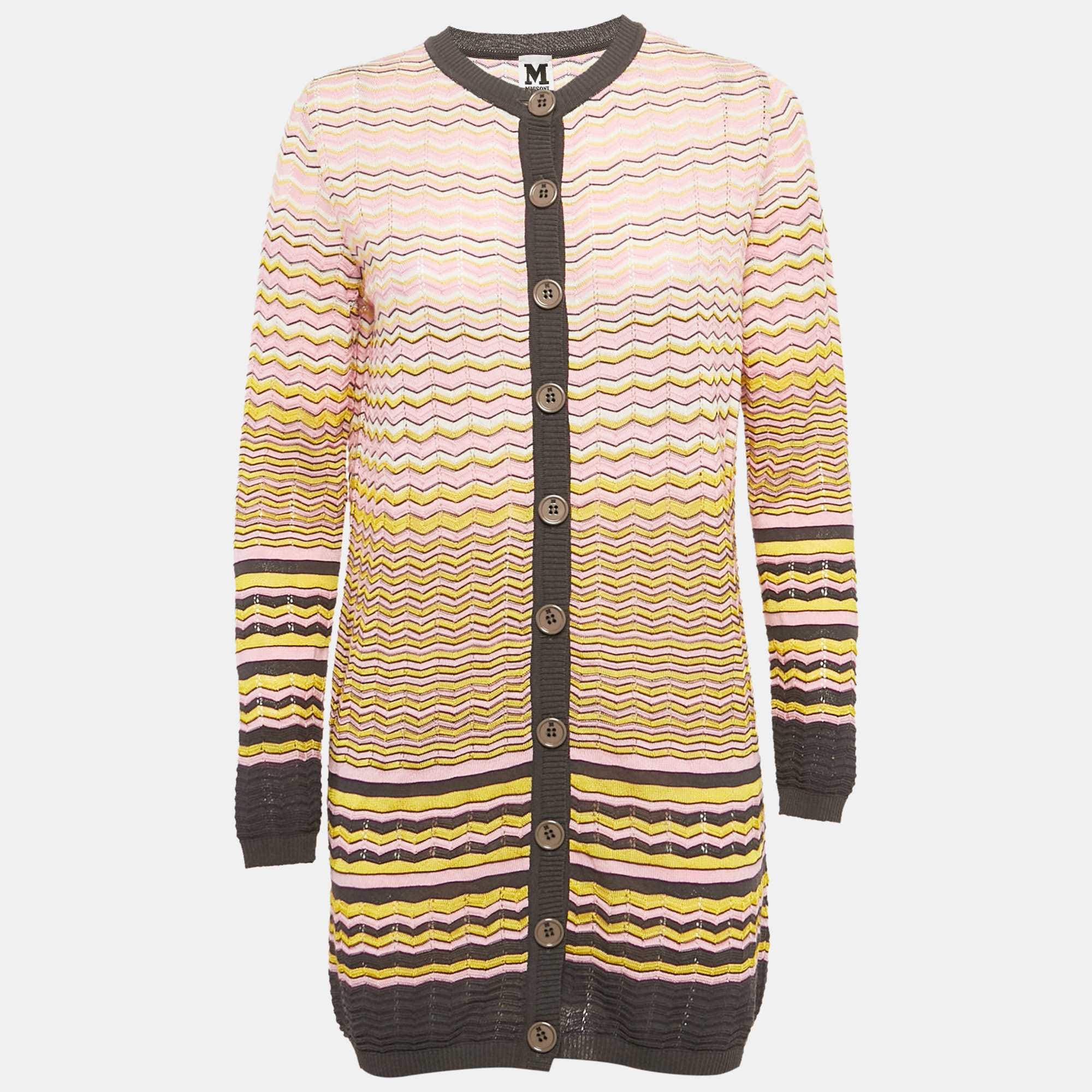 Knit Pink Zig Zag Knit Long Cardigan