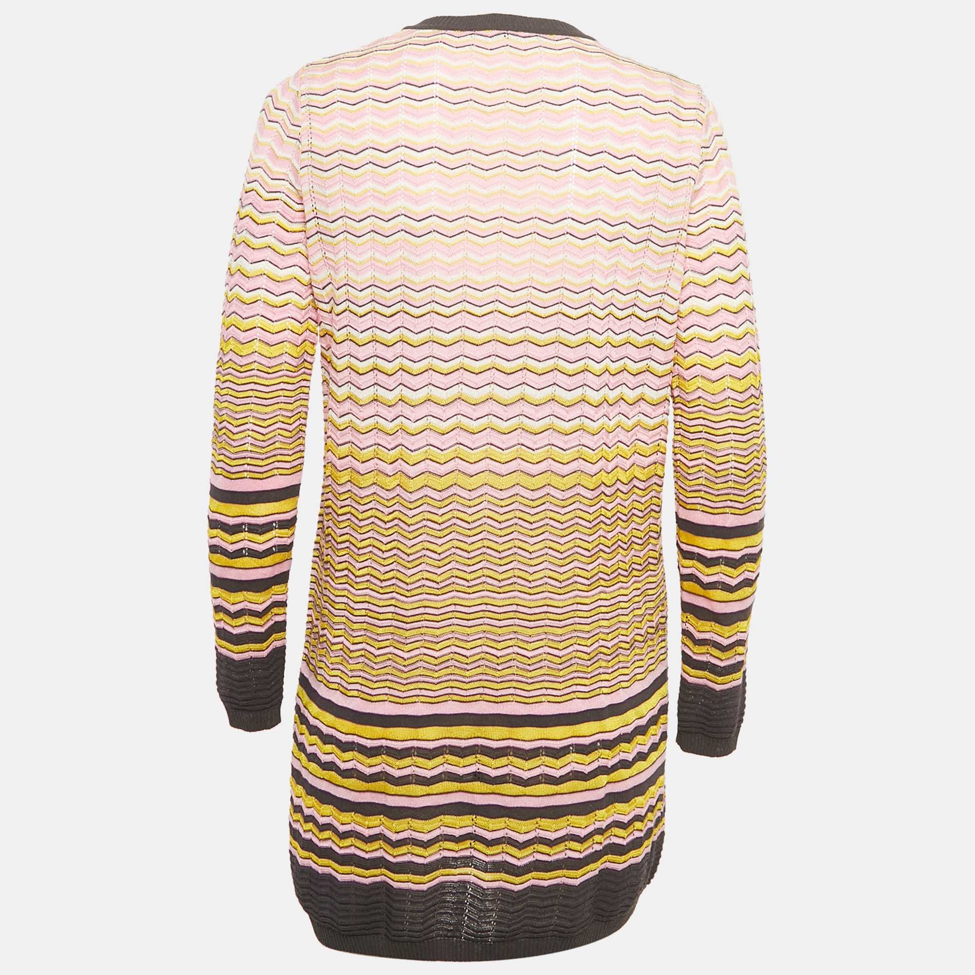 Knit Pink Zig Zag Knit Long Cardigan