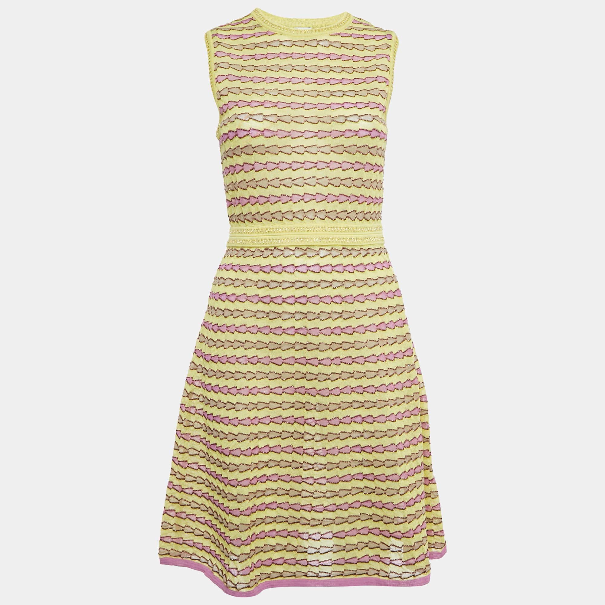 Knit Multicolor Patterned Lurex Knit Sleeveless Short Dress