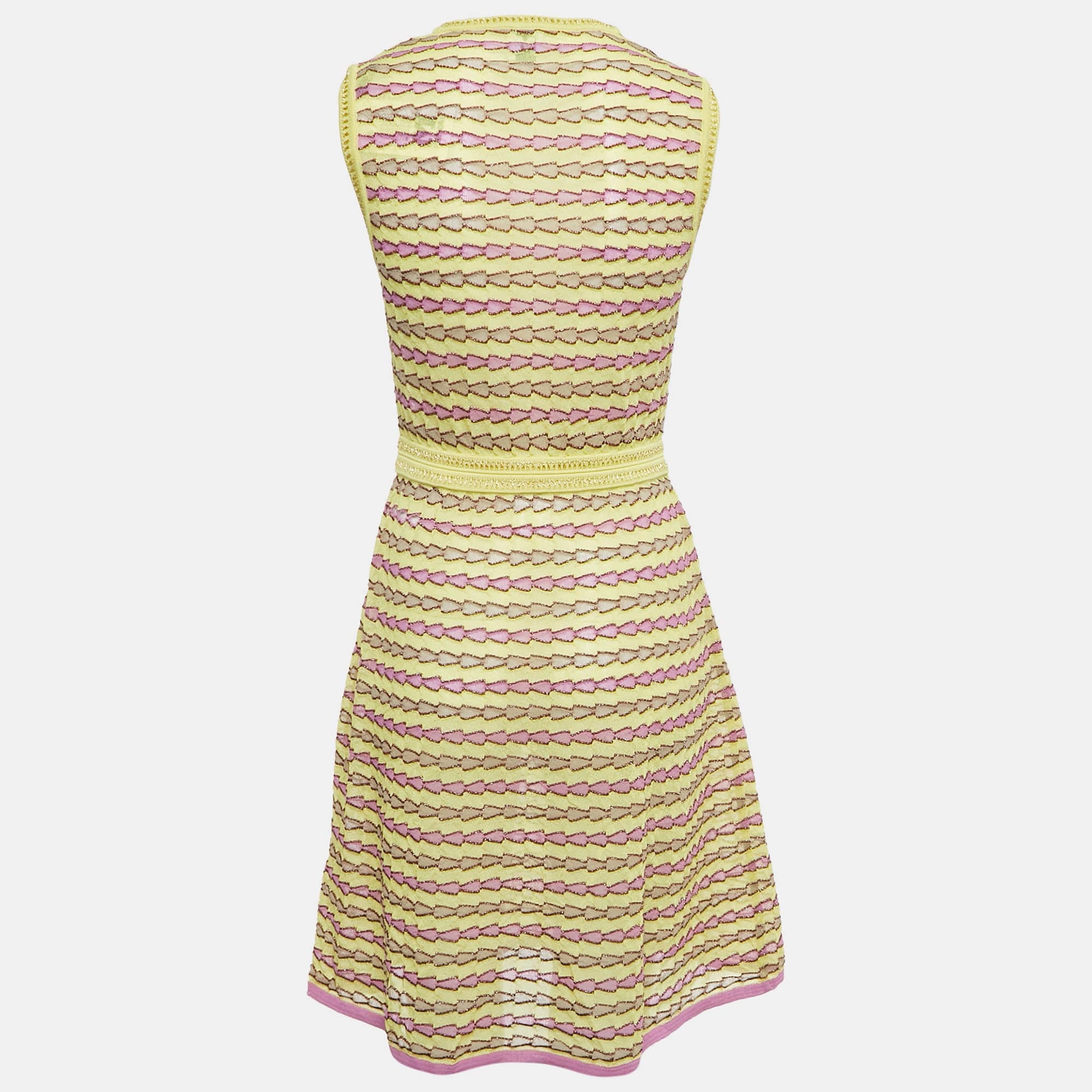 Knit Multicolor Patterned Lurex Knit Sleeveless Short Dress