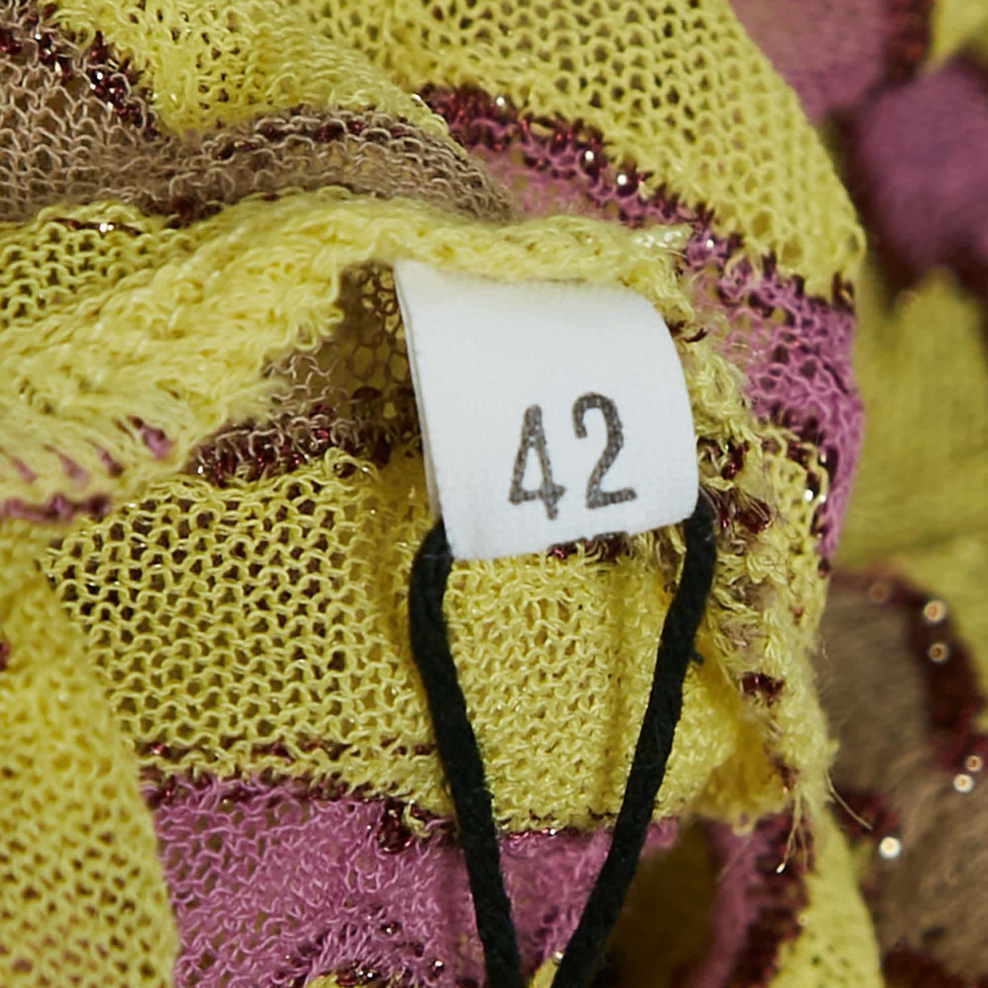 Knit Multicolor Patterned Lurex Knit Sleeveless Short Dress