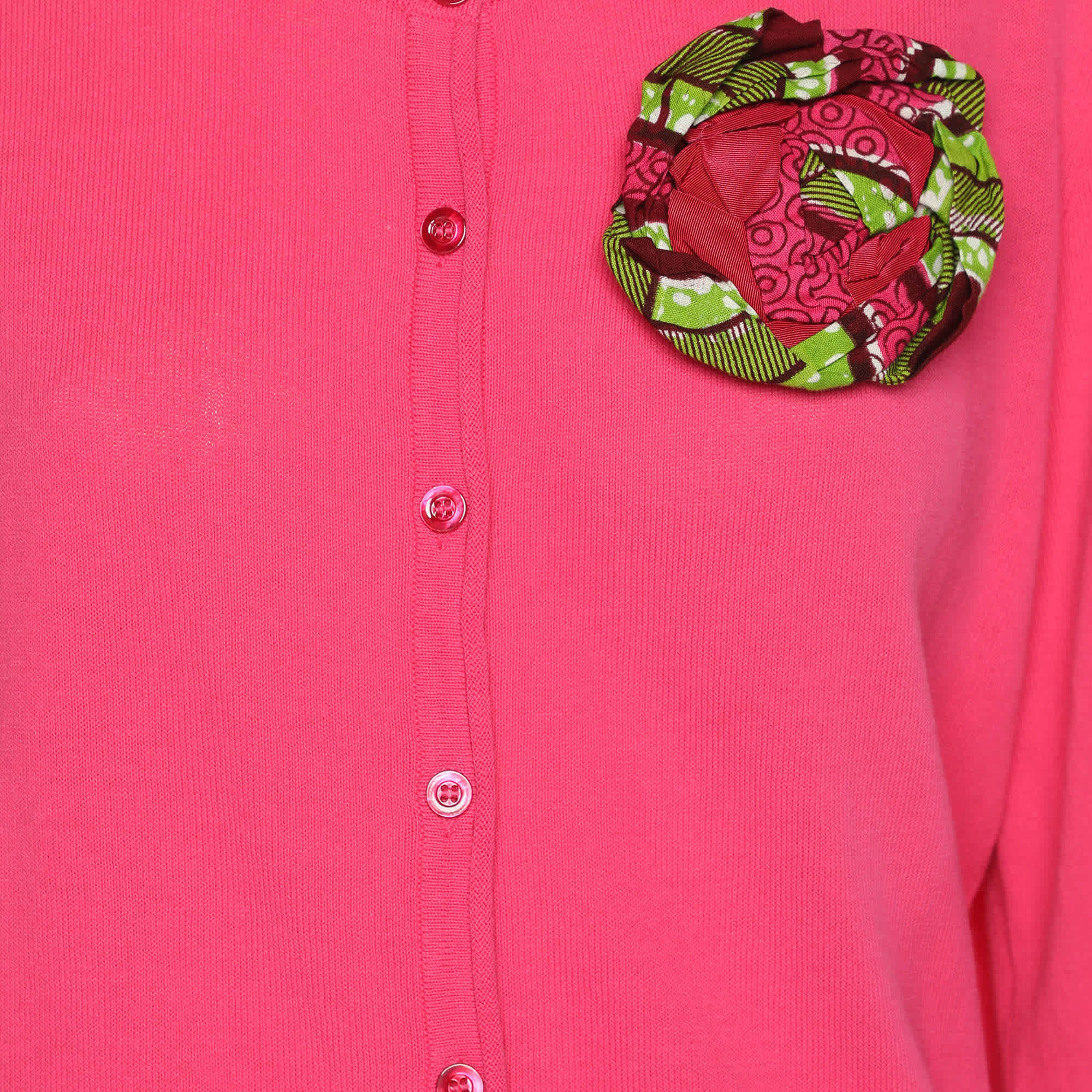 Knit Cheap And Chic Pink Cotton Knit Floral Applique Front Button Sweater