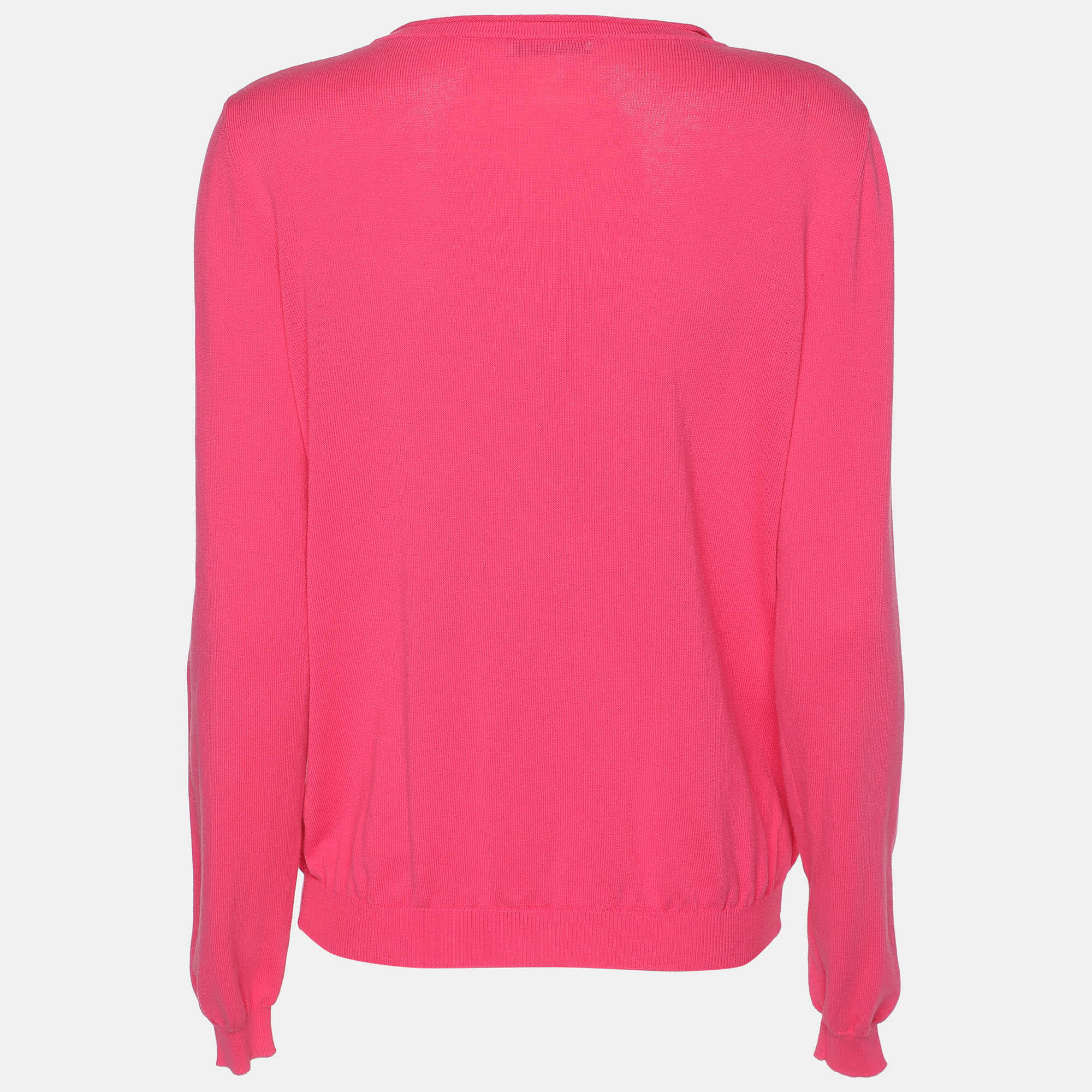 Knit Cheap And Chic Pink Cotton Knit Floral Applique Front Button Sweater