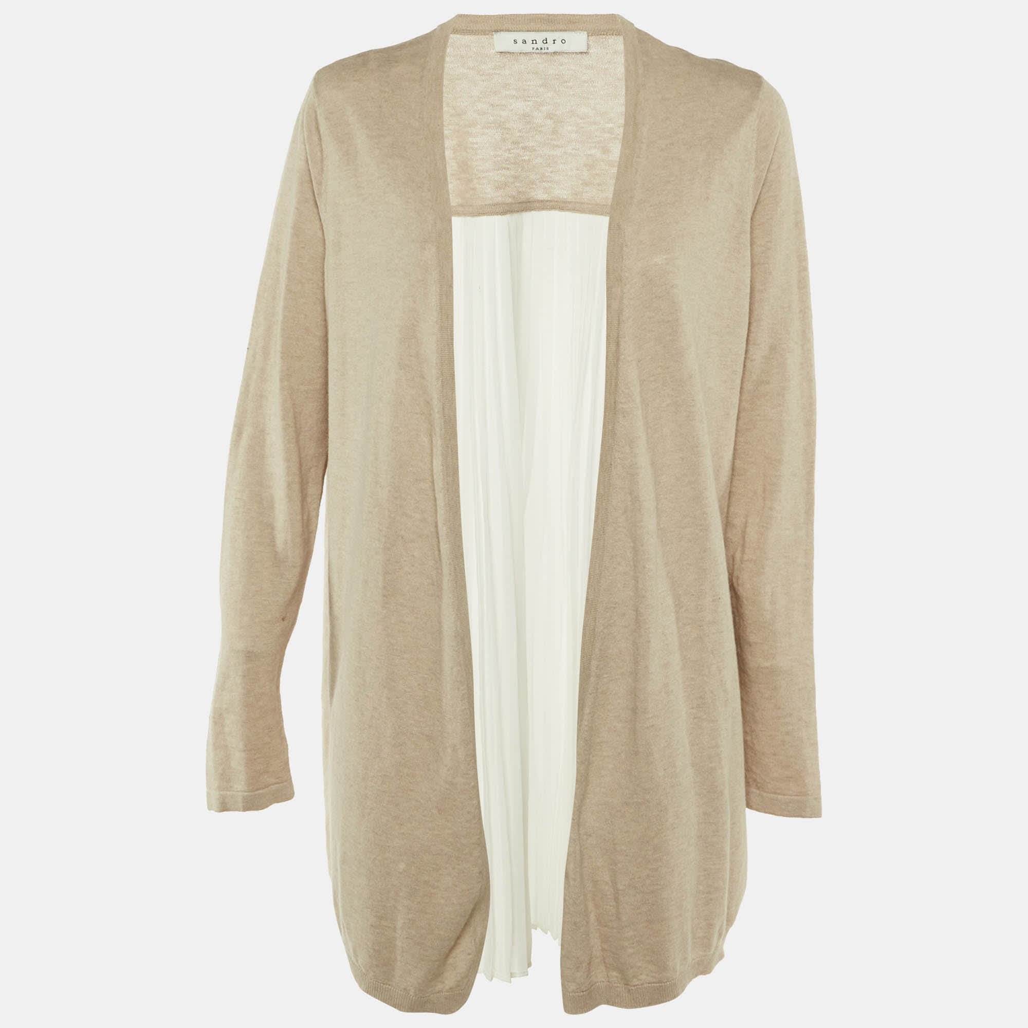 Knit Beige Knit & Crepe Pleated Cardigan