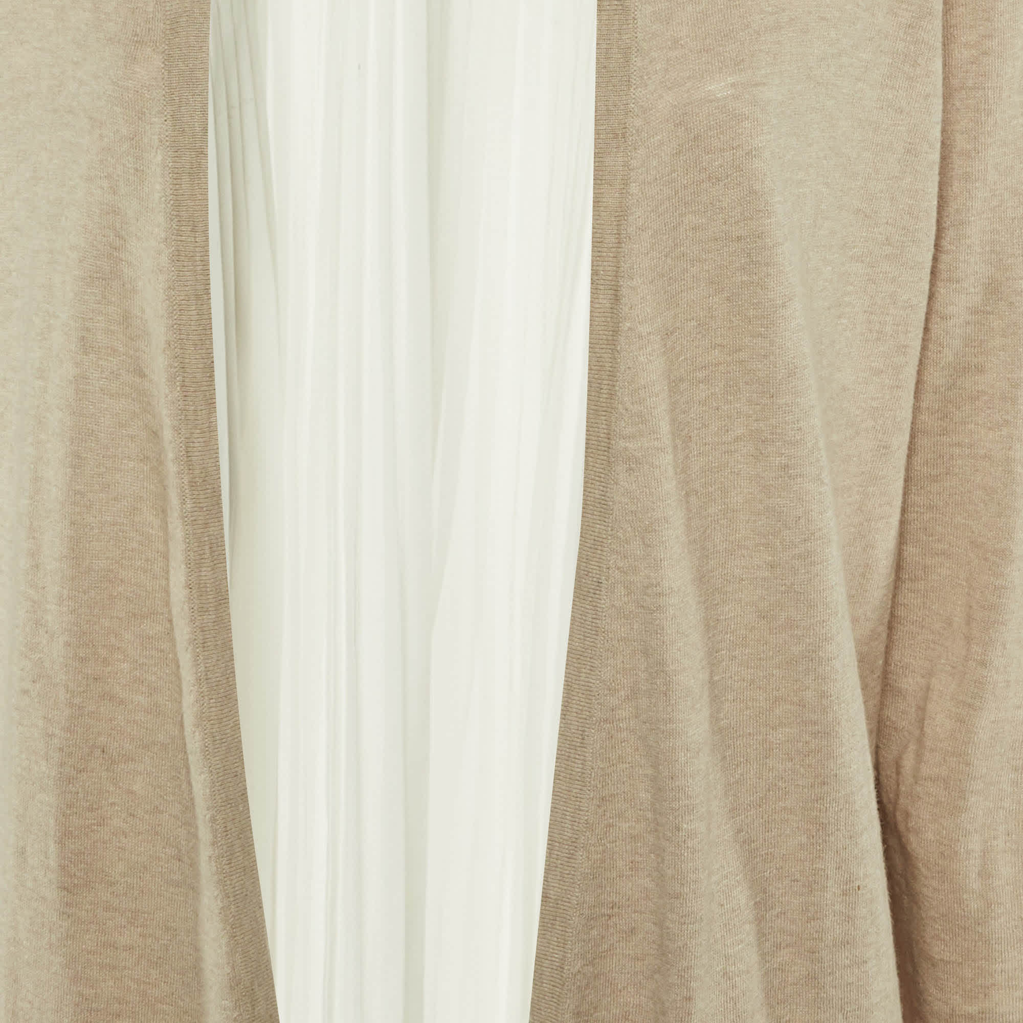 Knit Beige Knit & Crepe Pleated Cardigan