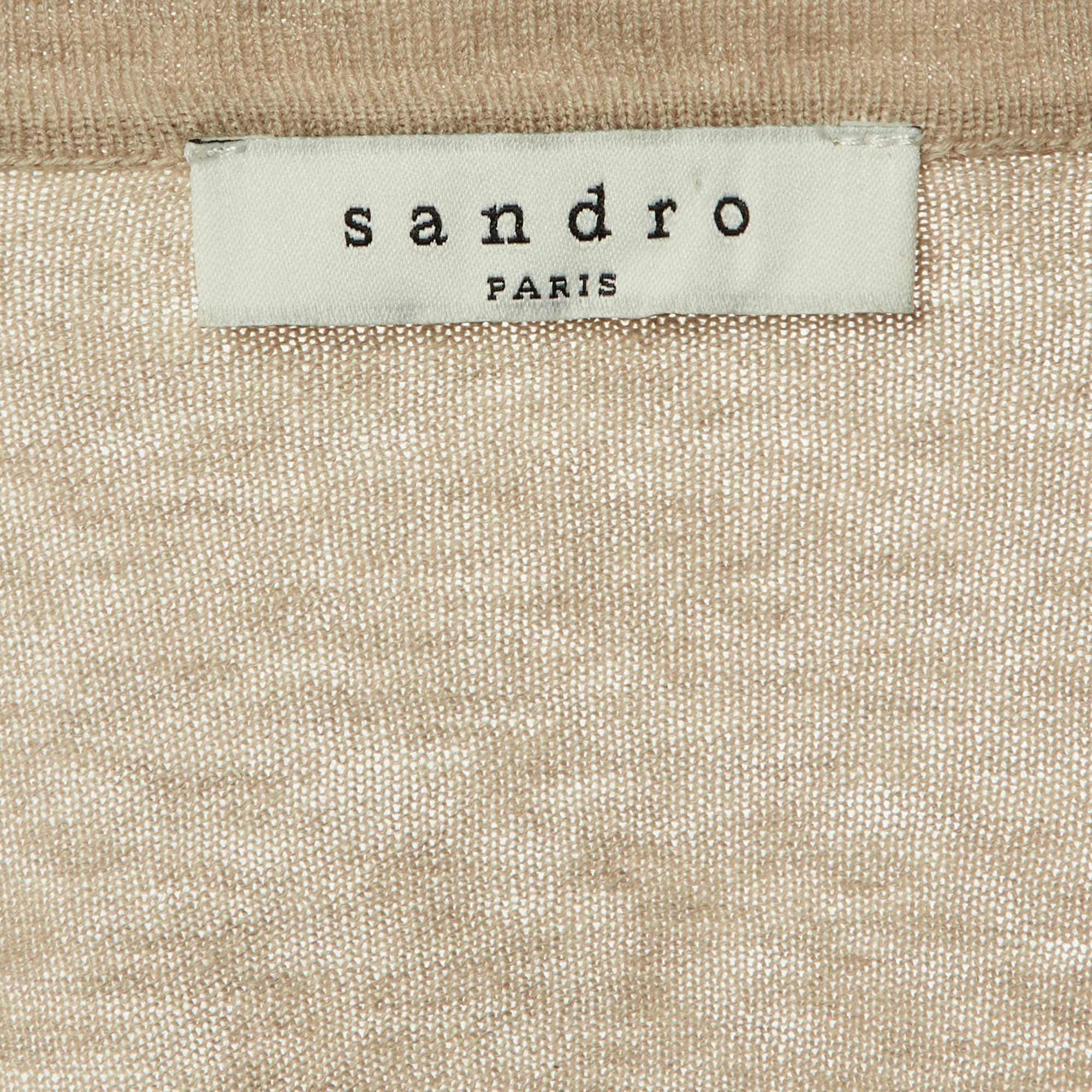 Knit Beige Knit & Crepe Pleated Cardigan