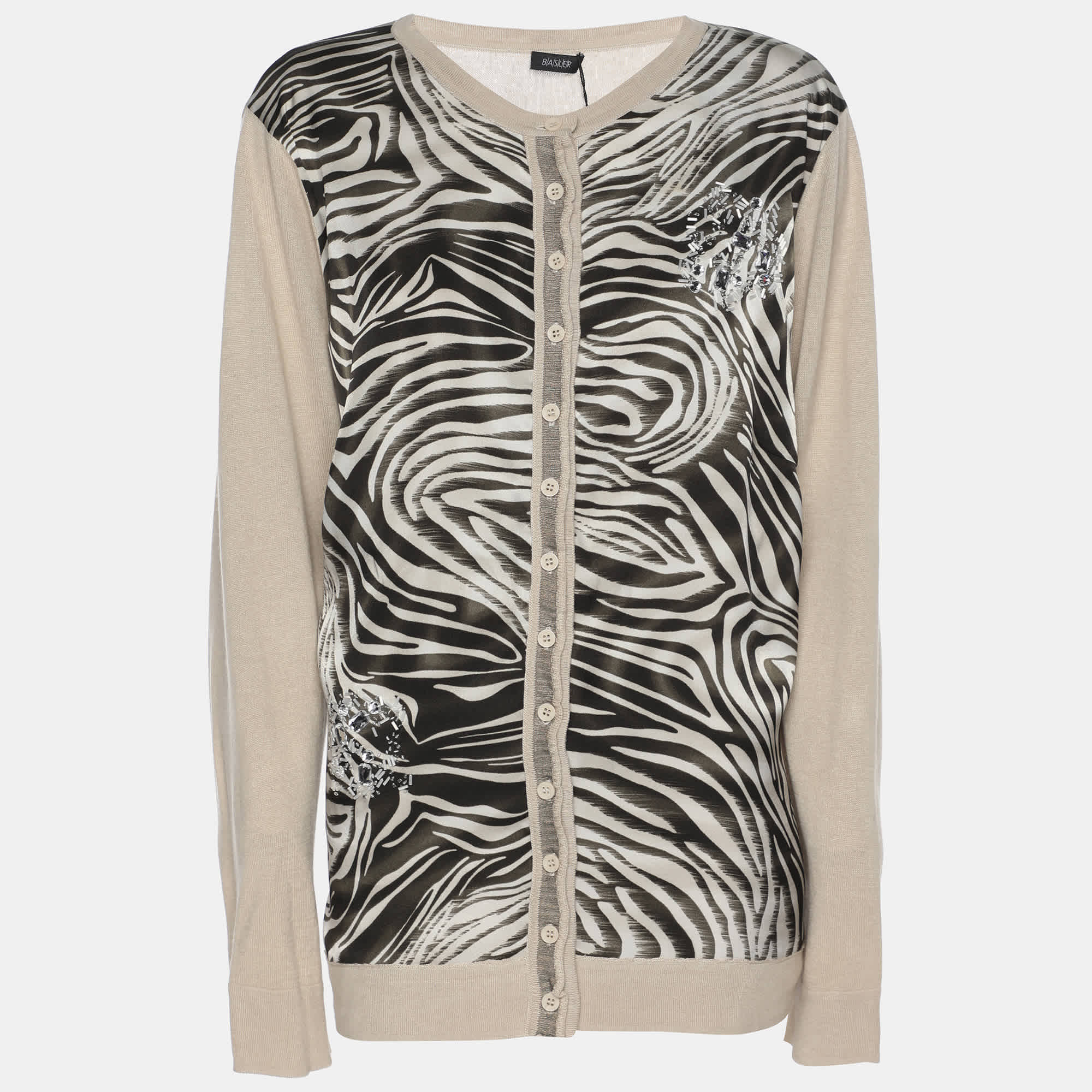 Knit Basler Multicolor Printed Satin Knit Crystal Embellished Sweater