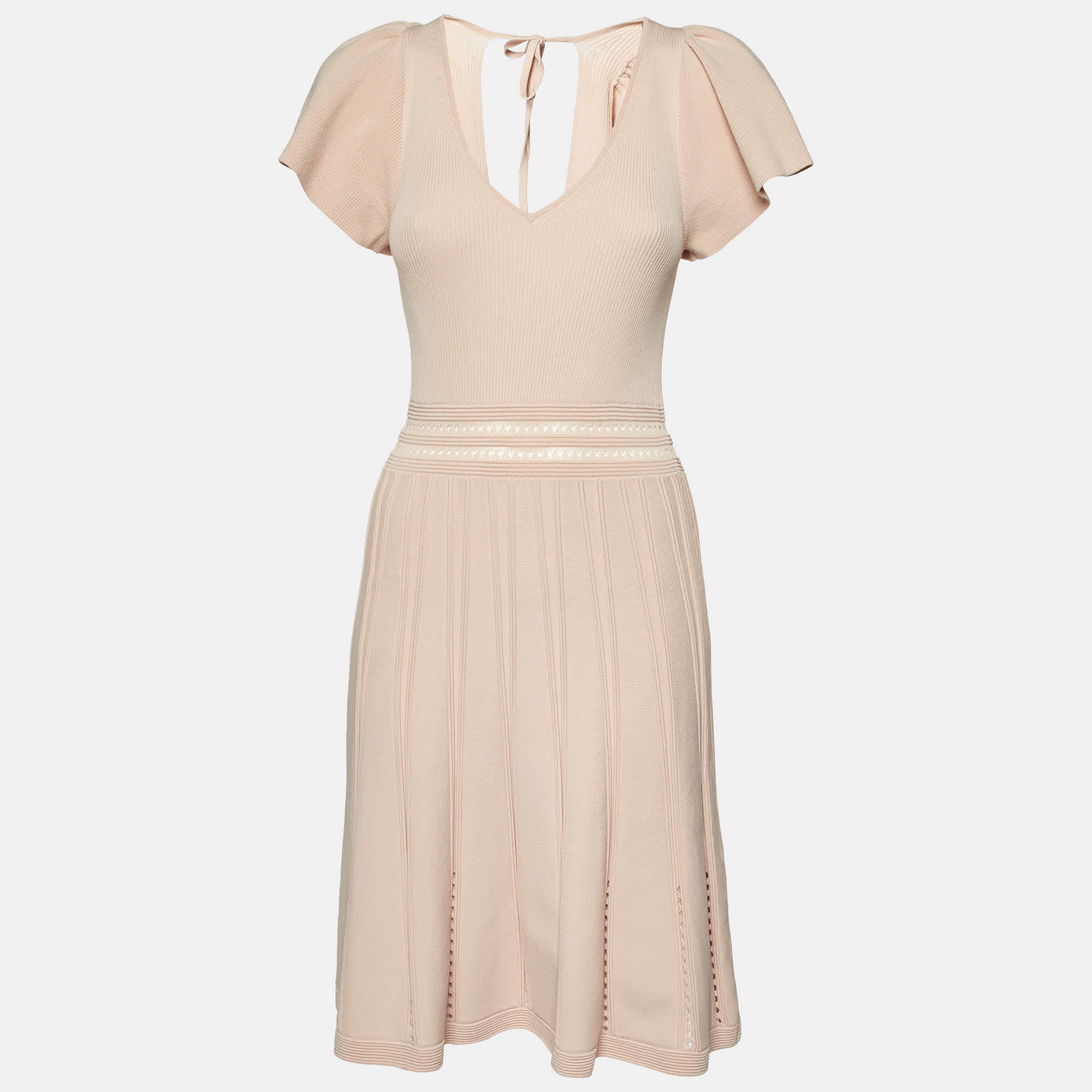 Knit Pink Rib Knit Fit And Flare Mini Dress