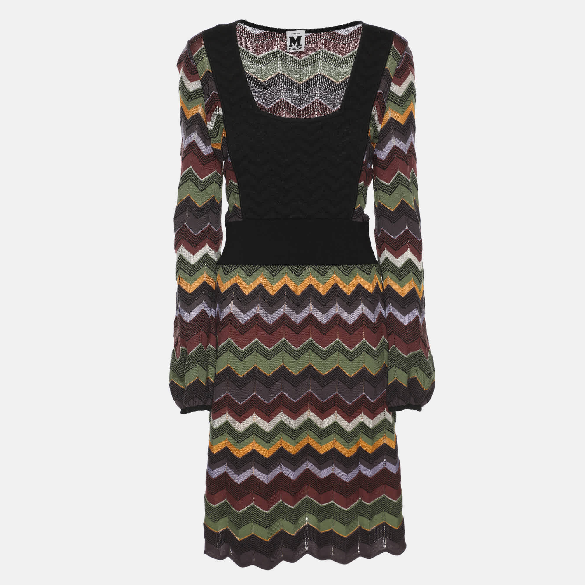Knit Multicolor Zig Zag Knit Mini Dress