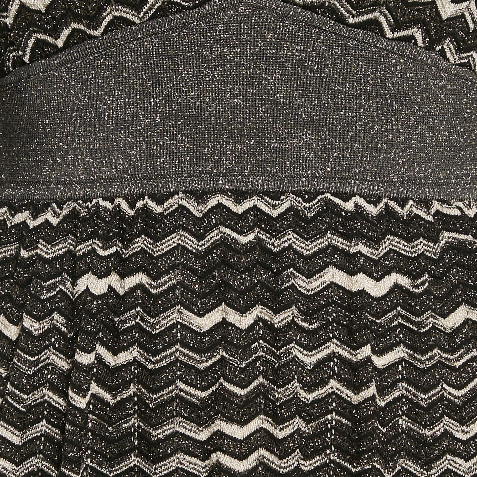 Knit Black Patterned Lurex Knit Mini Dress