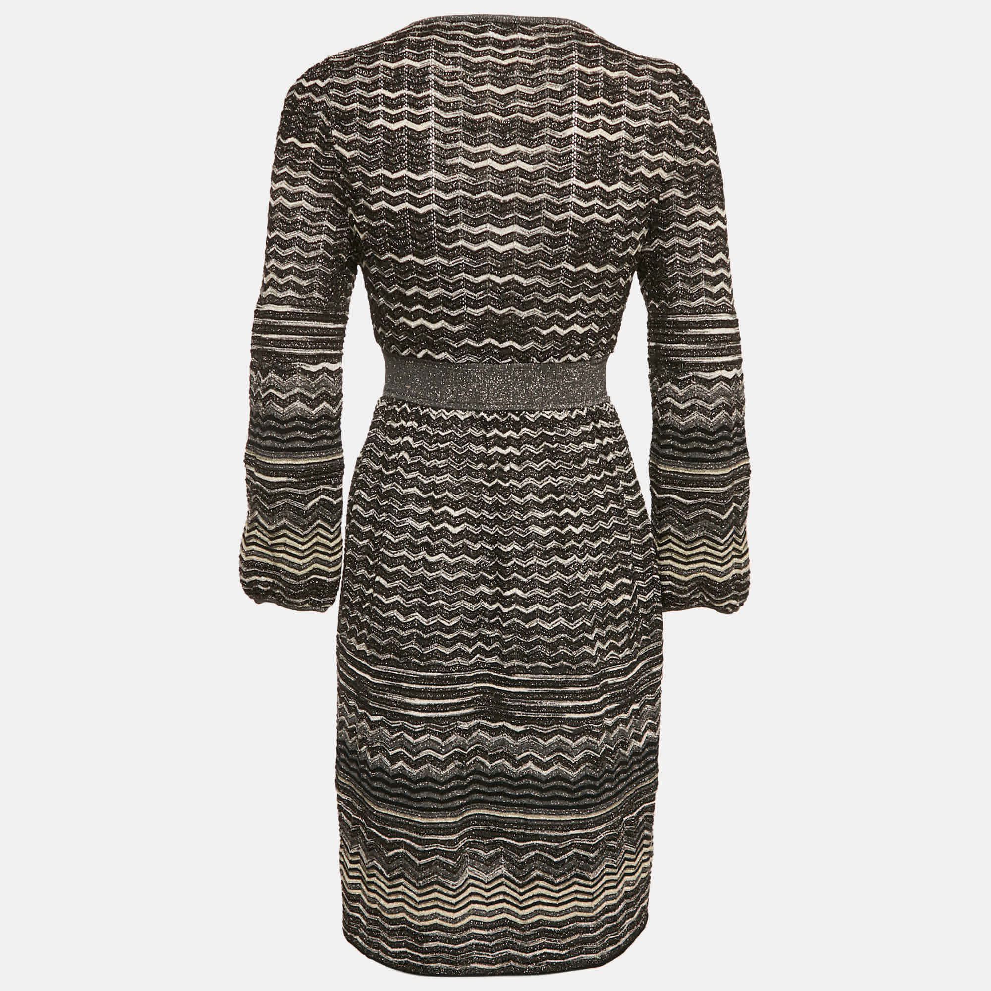Knit Black Patterned Lurex Knit Mini Dress