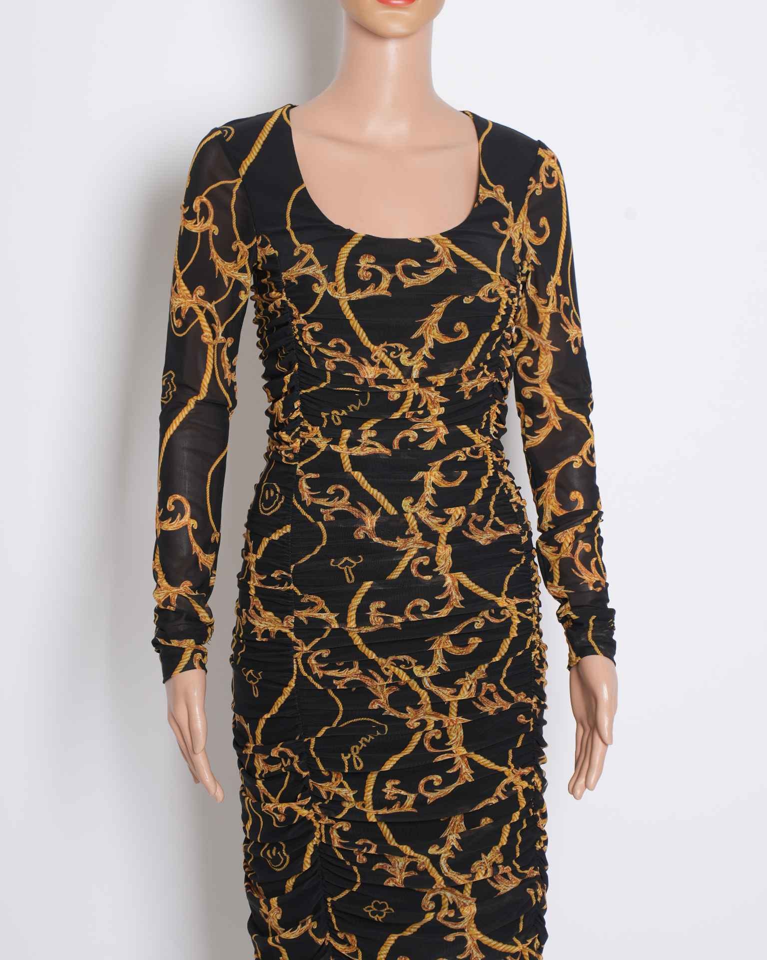 Ganni Baroque Printed Dress in Black & Yellow