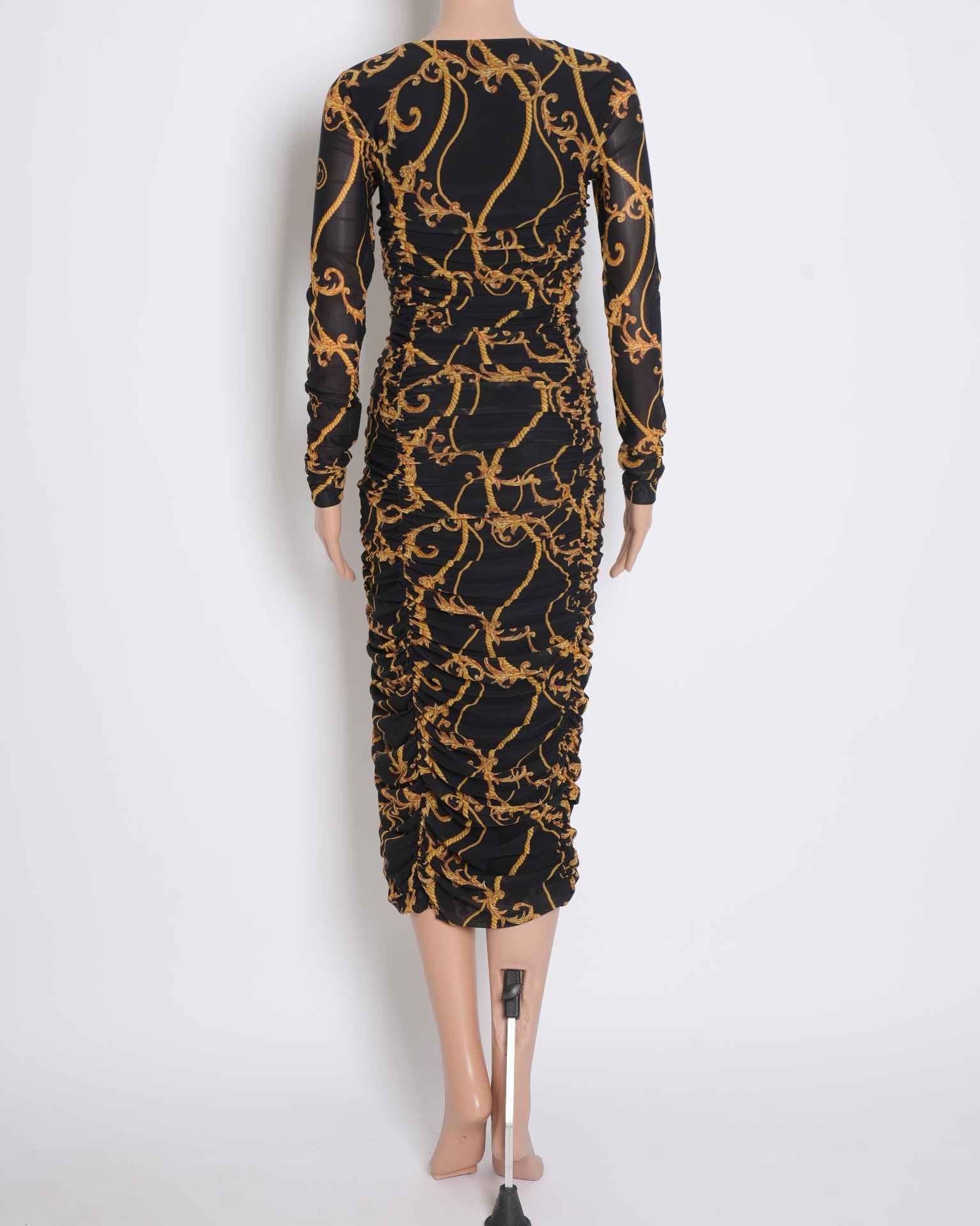 Ganni Baroque Printed Dress in Black & Yellow