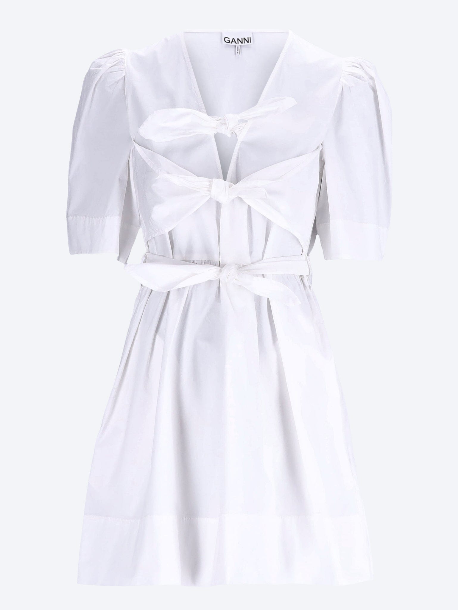 GANNI Stretch cotton mini tie strap dress