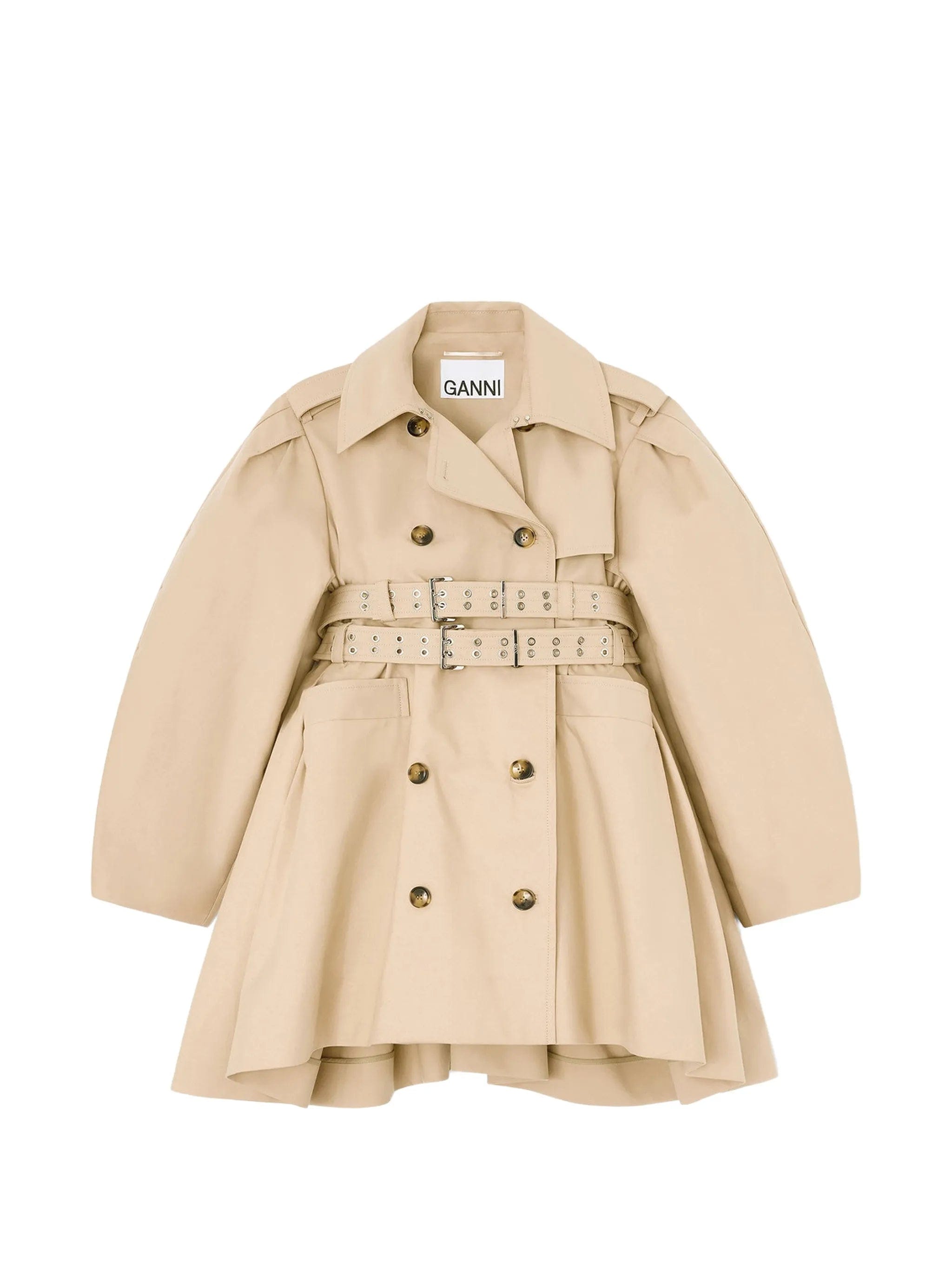 GANNI peplum - waist double - belted trench coat