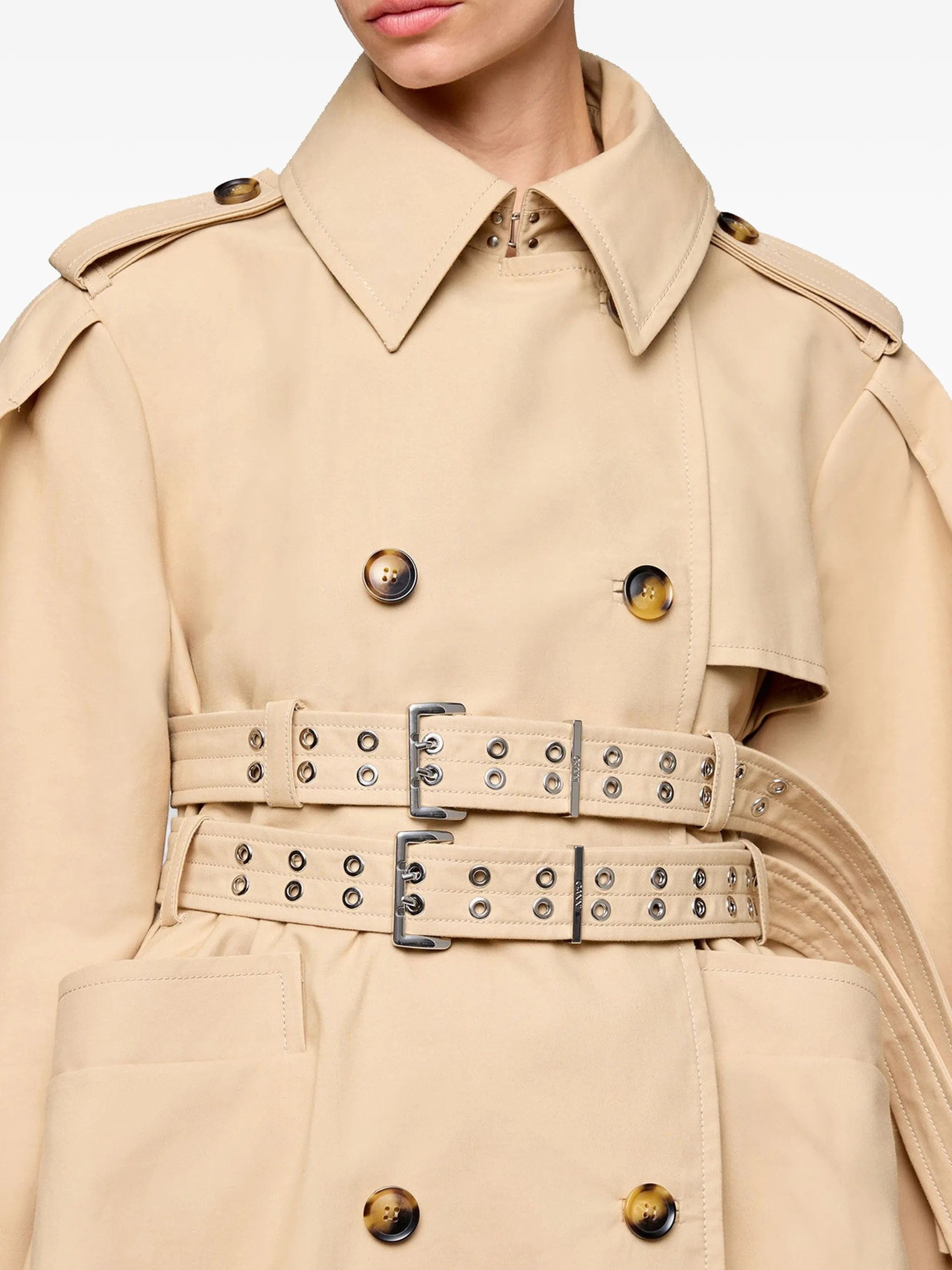 GANNI peplum - waist double - belted trench coat