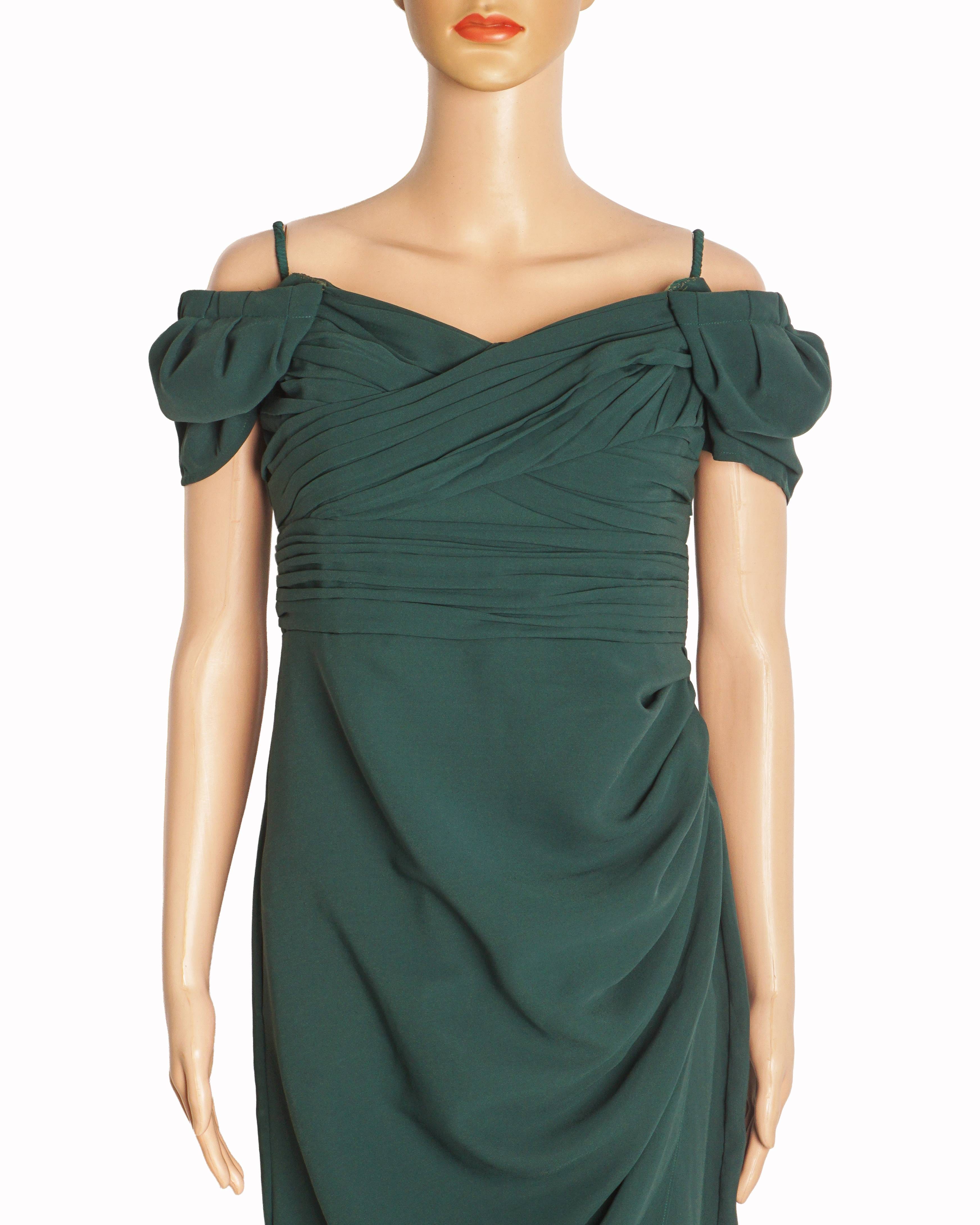 Self - Portrait Dark Green Sweetheart Ruched Twill Midi Dress