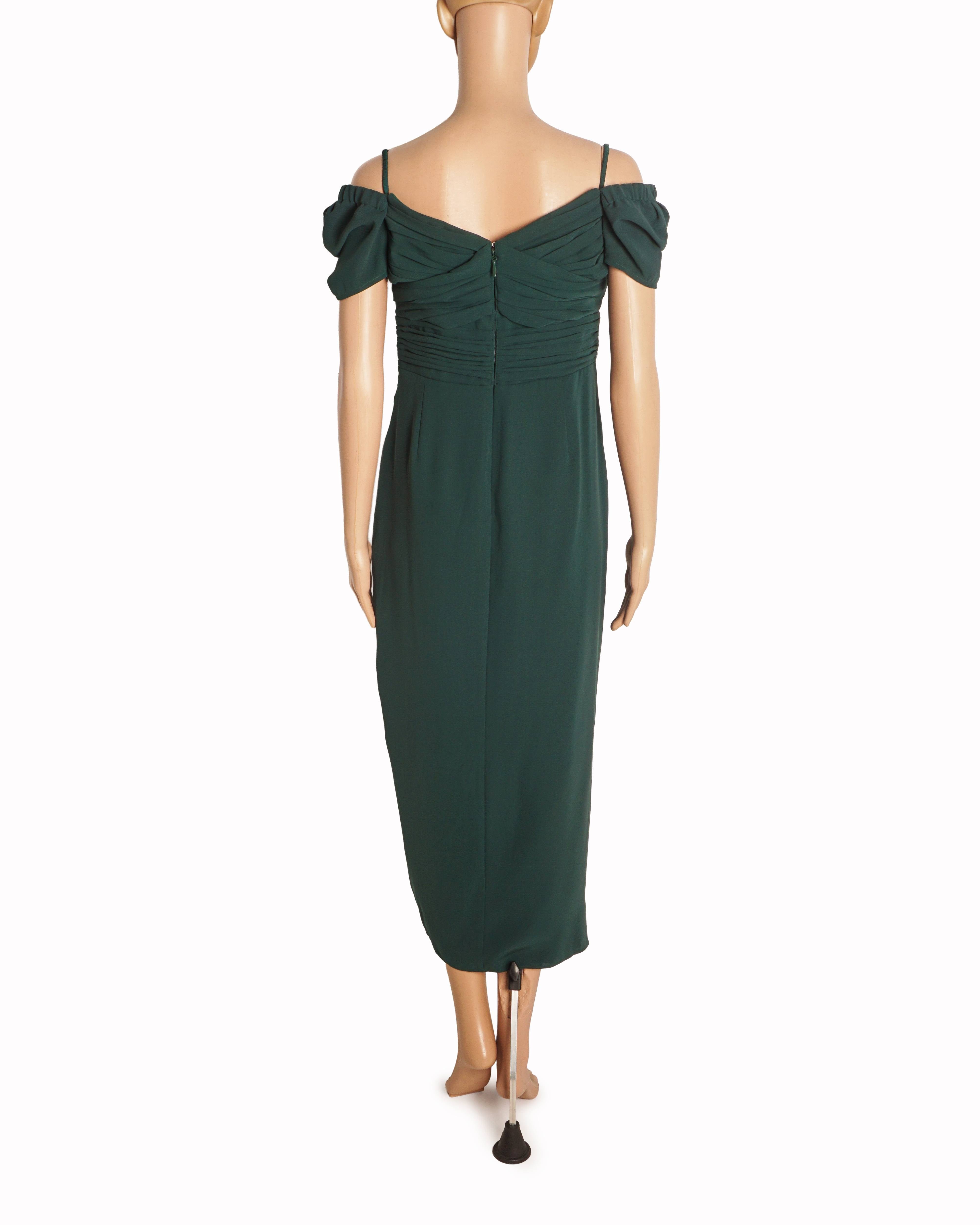Self - Portrait Dark Green Sweetheart Ruched Twill Midi Dress