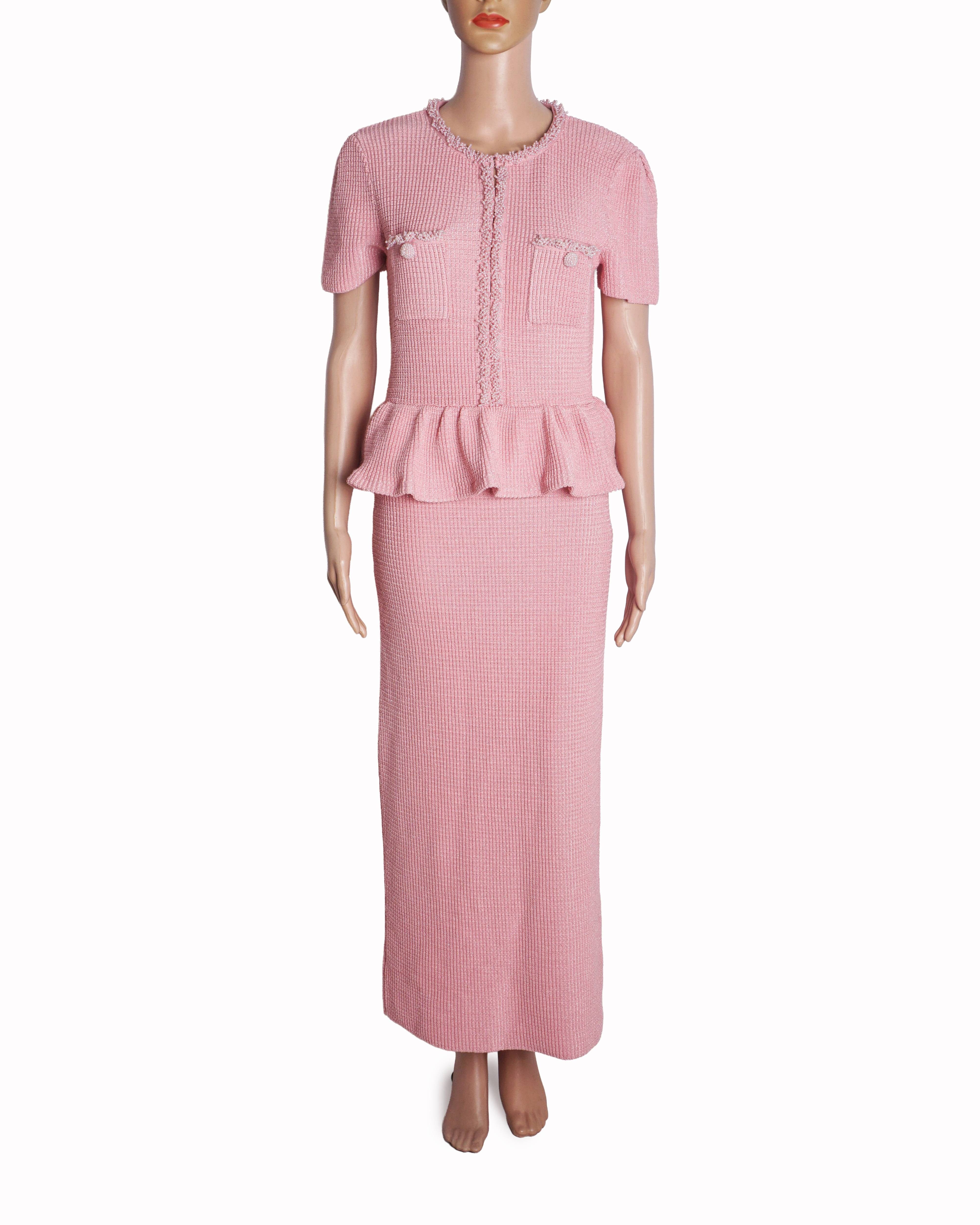 Self - Portrait Pink Peplum Knit Midi Dress