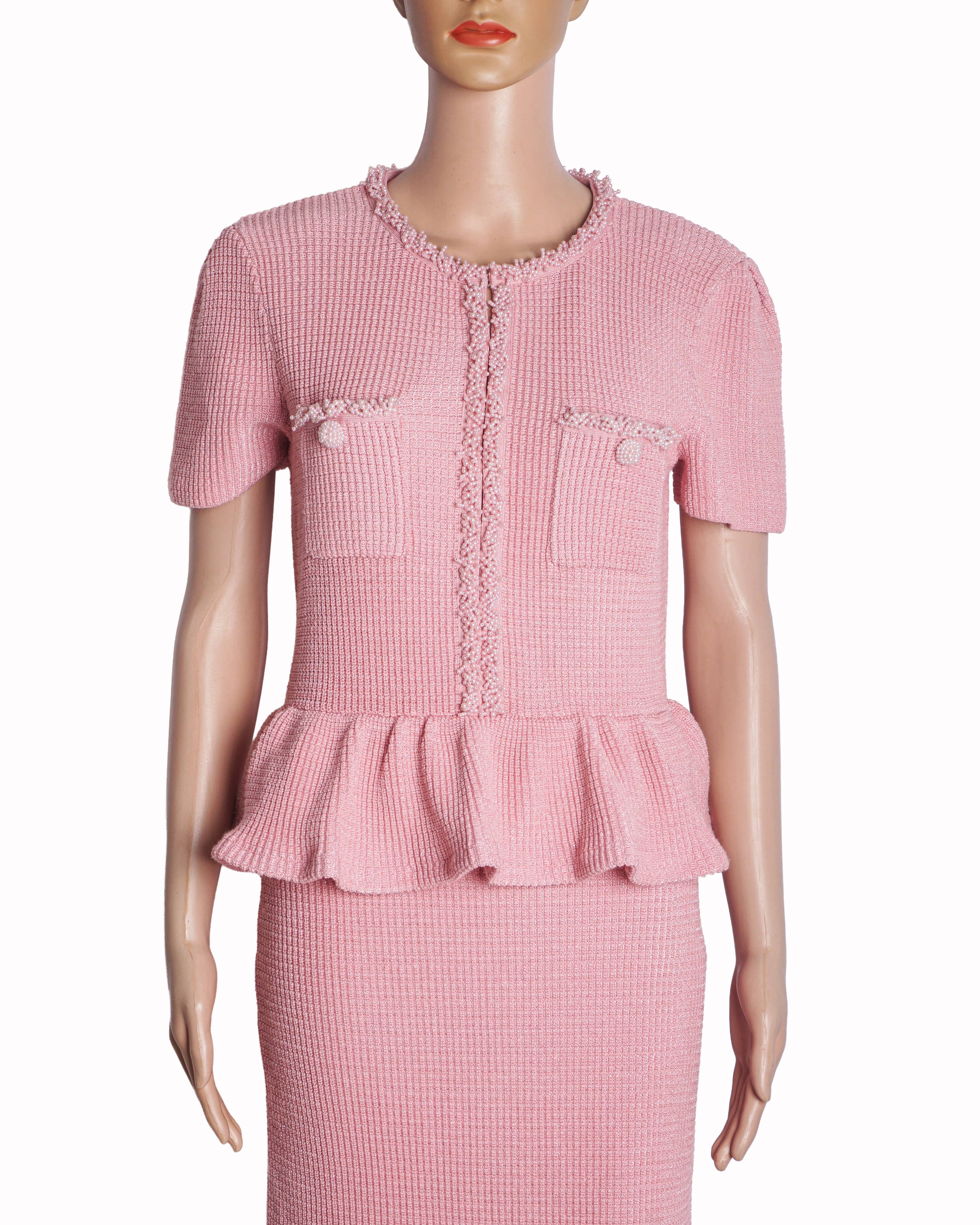 Self - Portrait Pink Peplum Knit Midi Dress